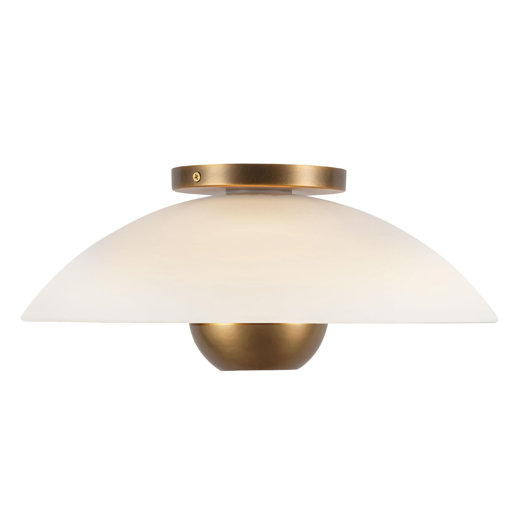Shown in Vintage Brass finish and Matte Opal Glass shade