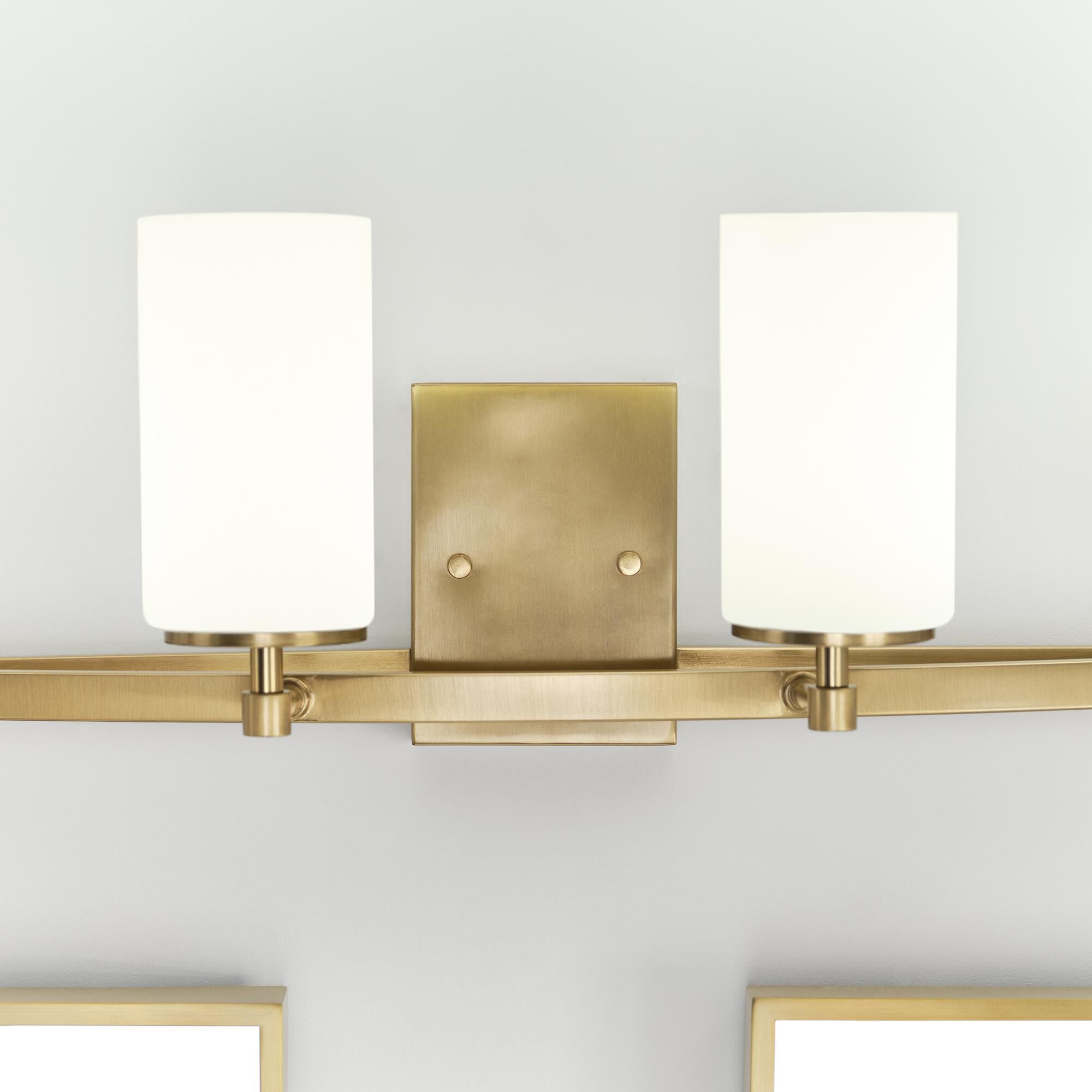 Shown in Satin Brass finish and Etched - White Insidehades glass