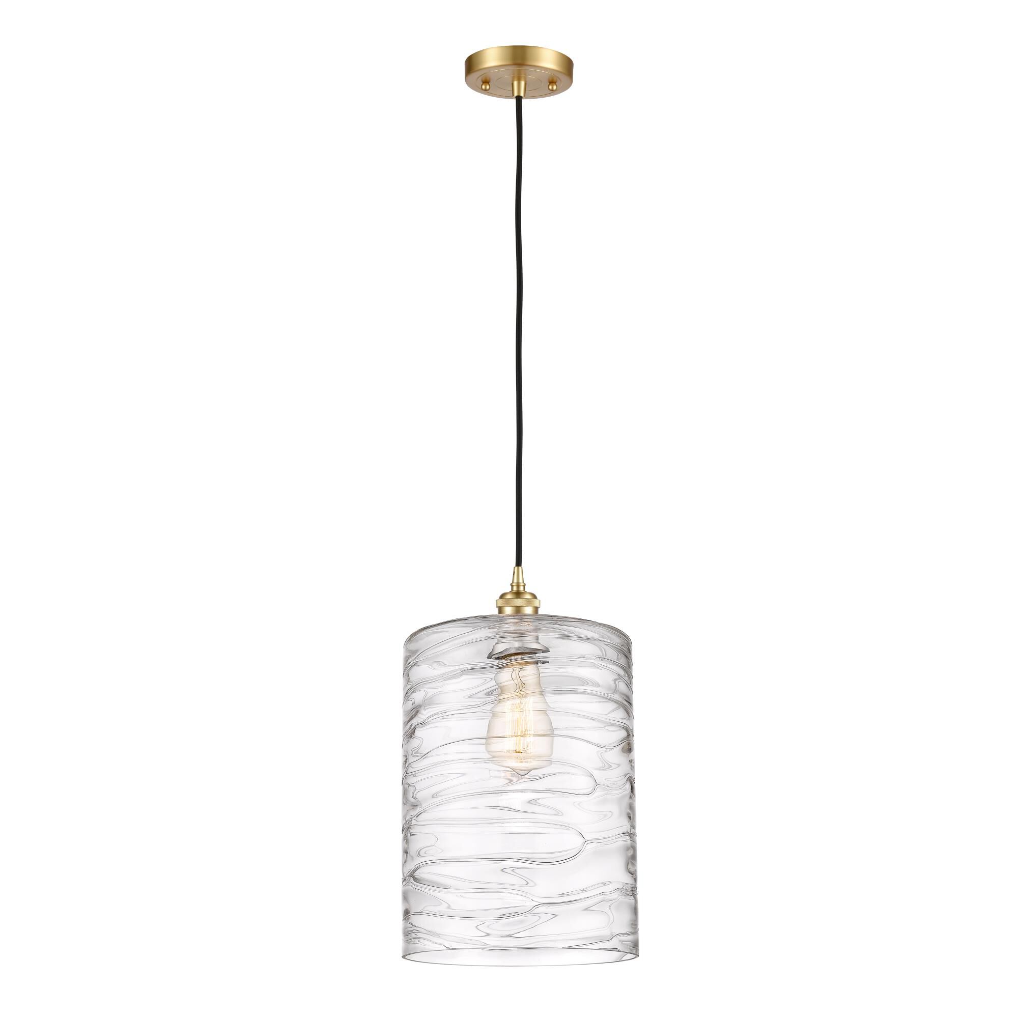 Shown in Satin Gold finish and Deco Swirl Large Cobbleskill glass