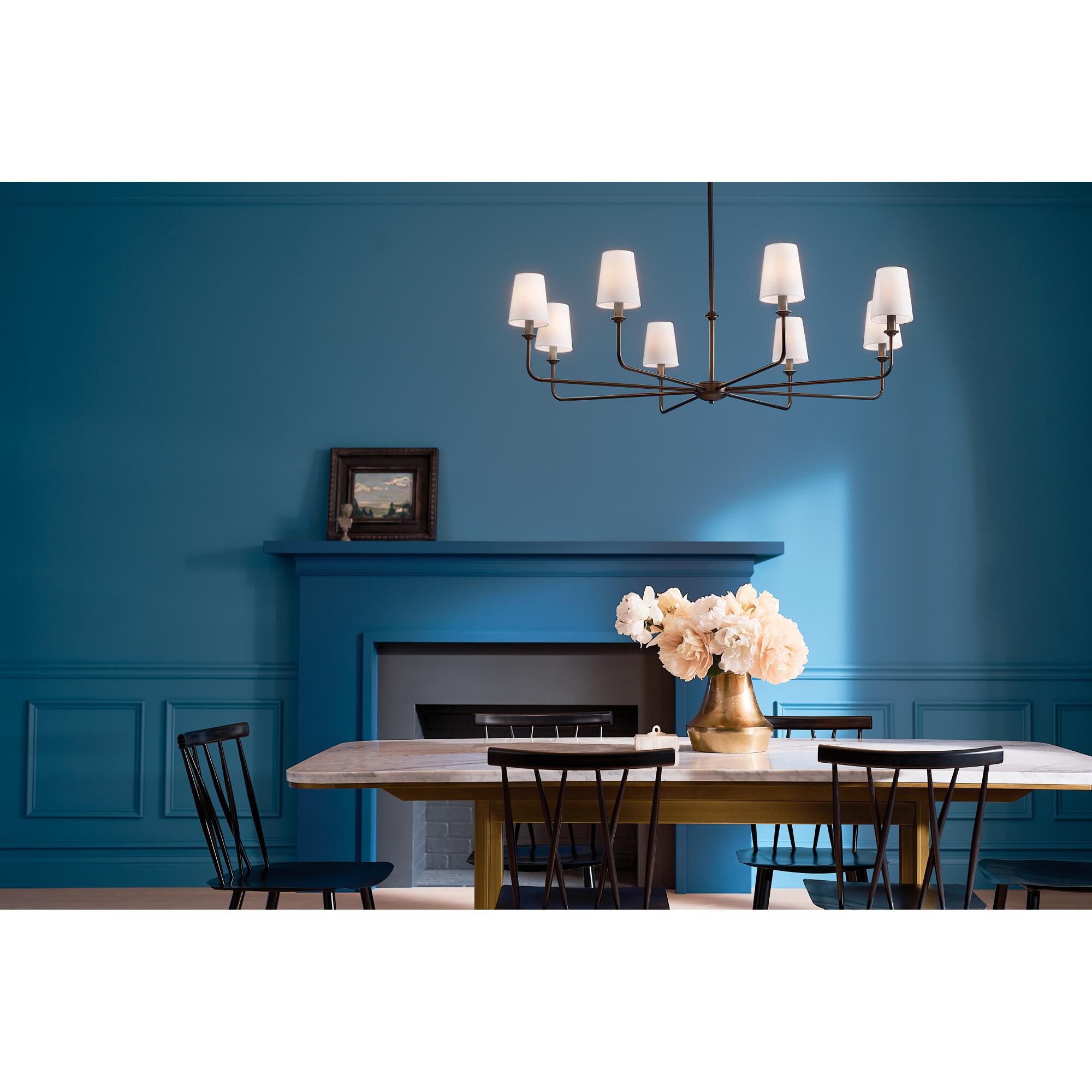 Shown in Black finish and Fabric and Bell shade