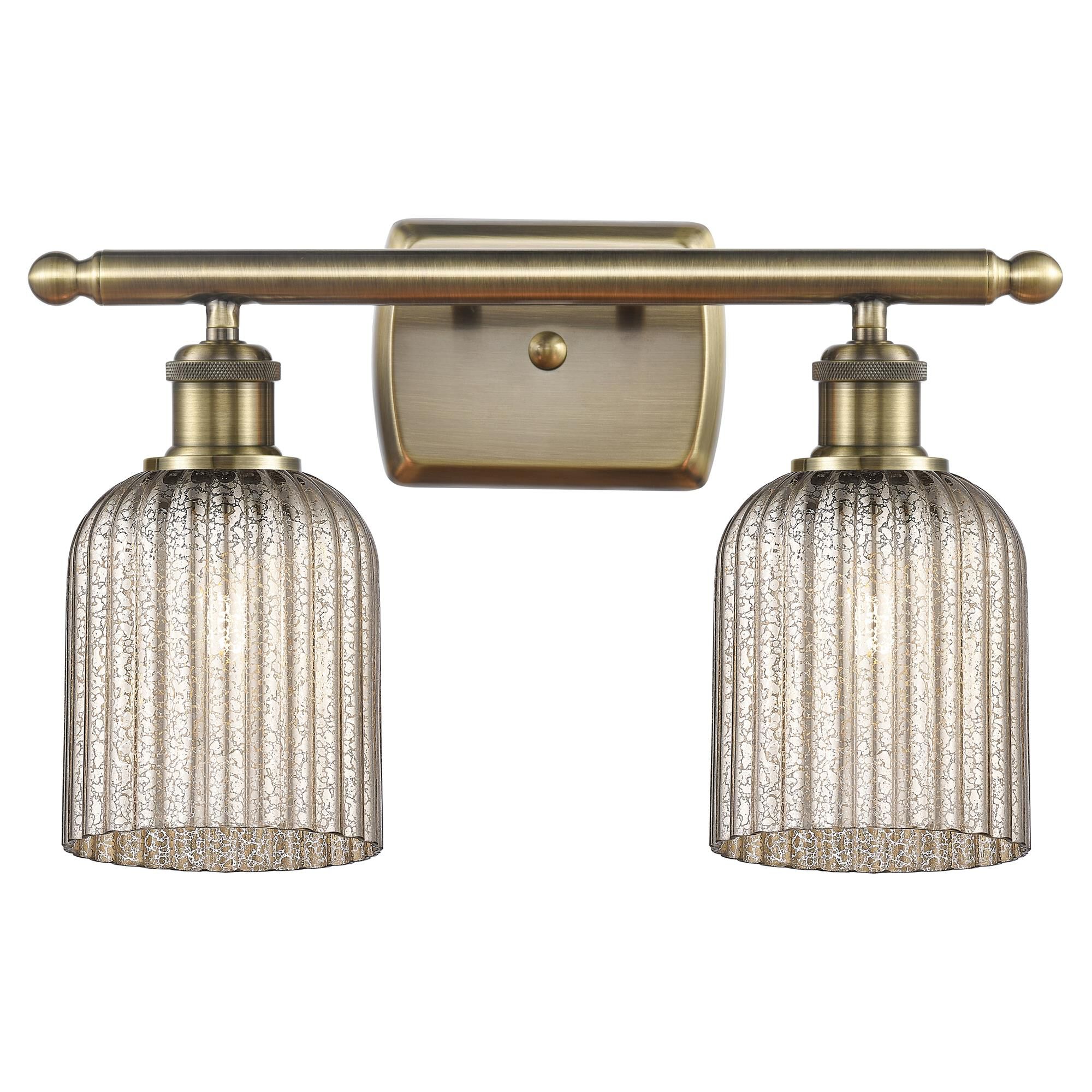 Shown in Antique Brass finish and Mercury shade