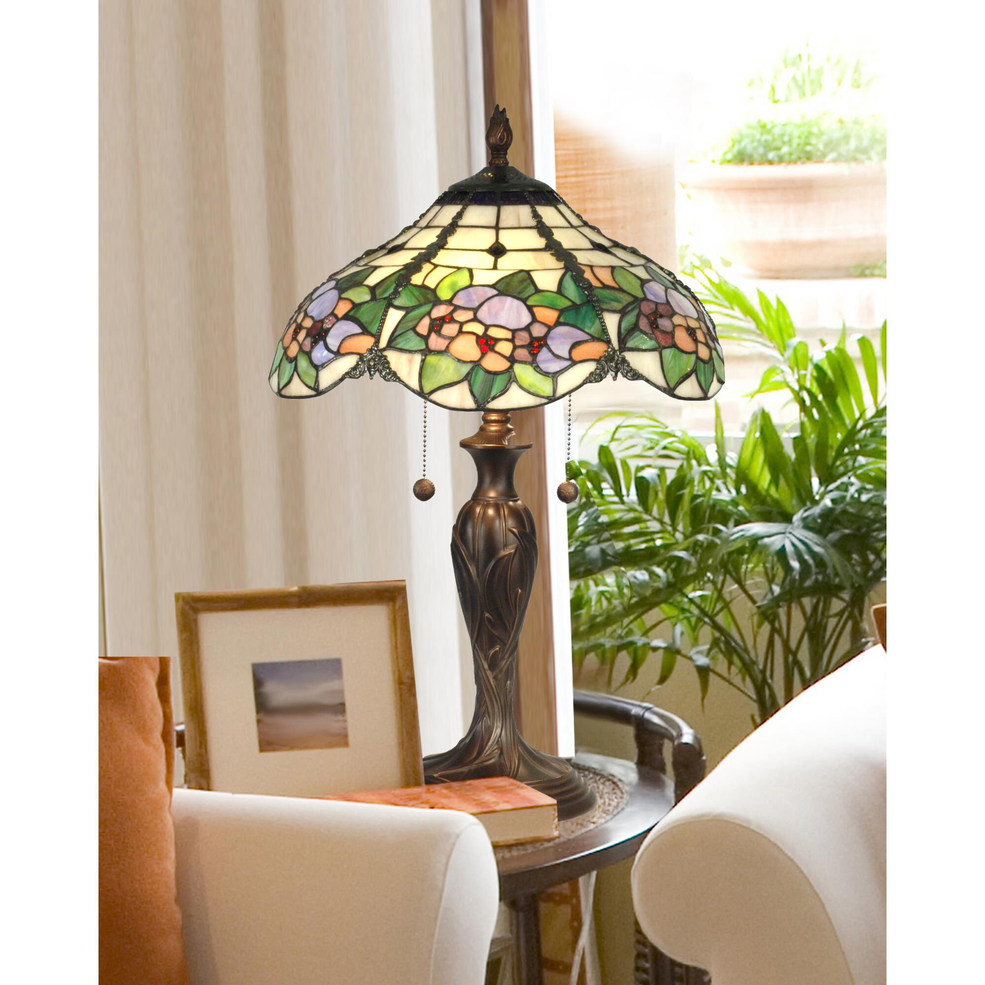 Shown in Antique Bronze finish and Tiffany shade