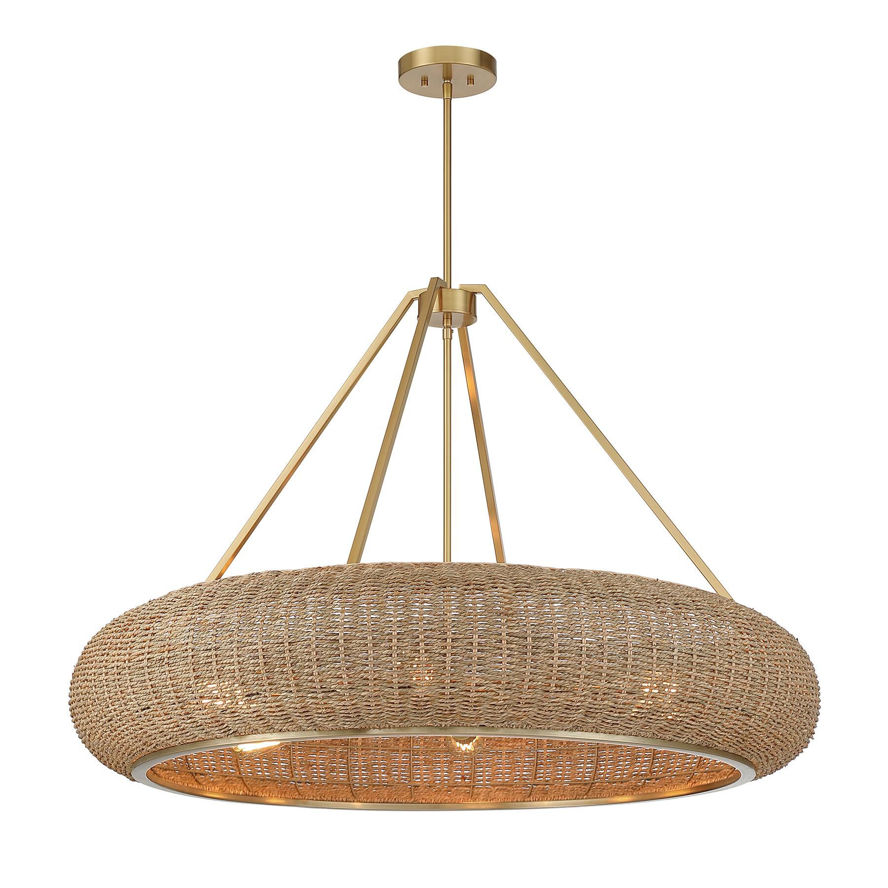 Shown in Warm Brass finish and Woven Seagrass shade