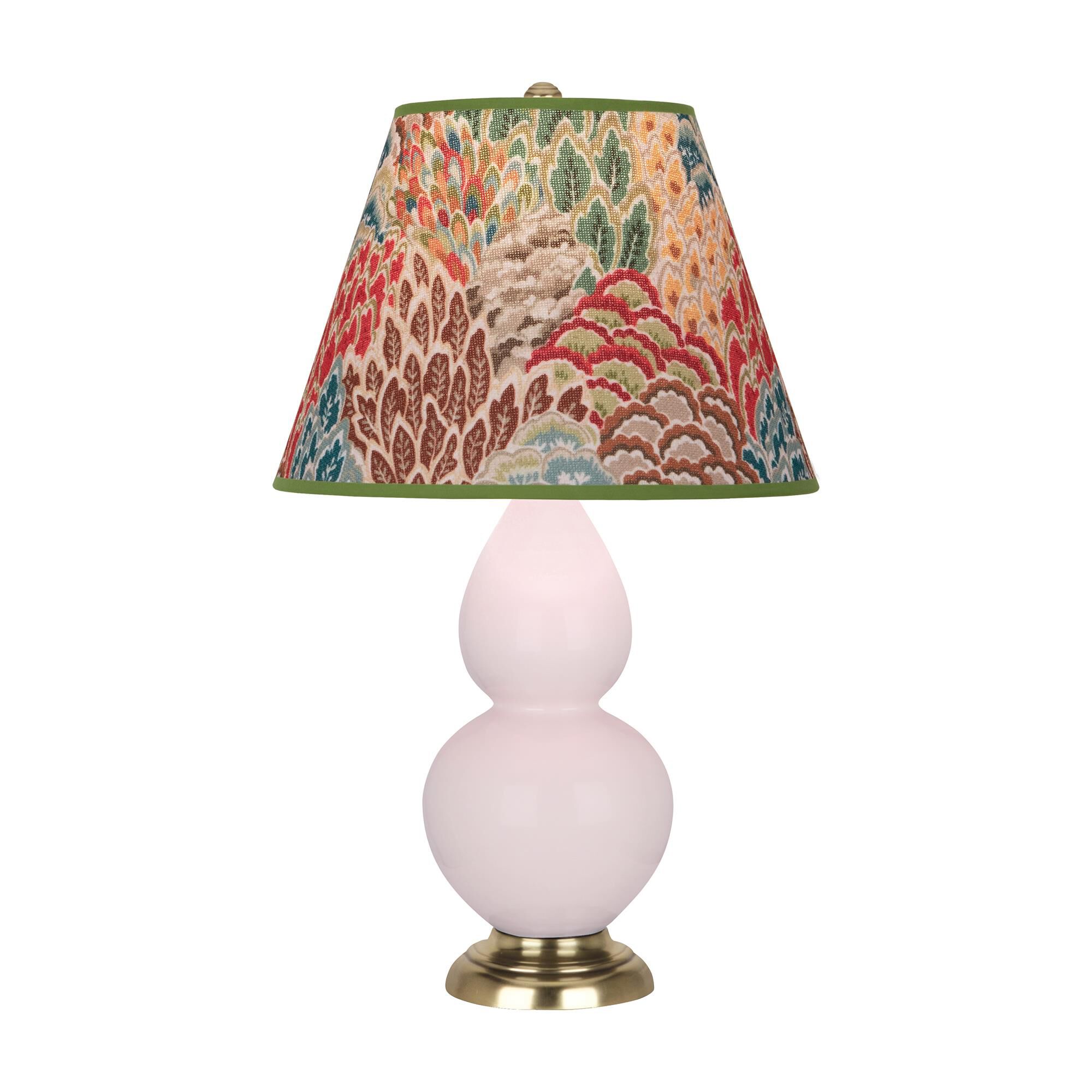 Shown in Rose Water finish and Fall Floral shade and Antique Brass accent