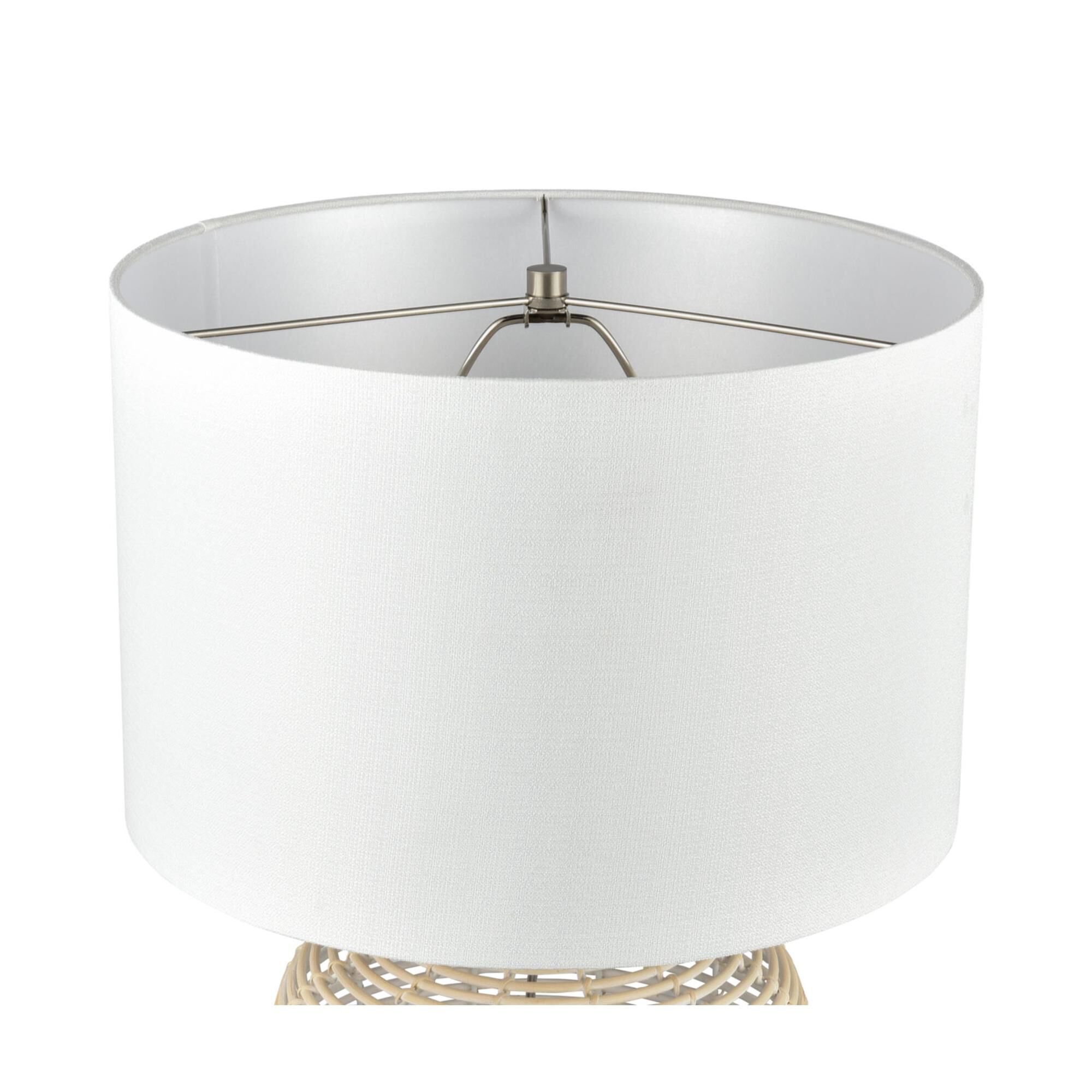 Shown in Bleached finish and White Linen Shade glass and White Linen shade