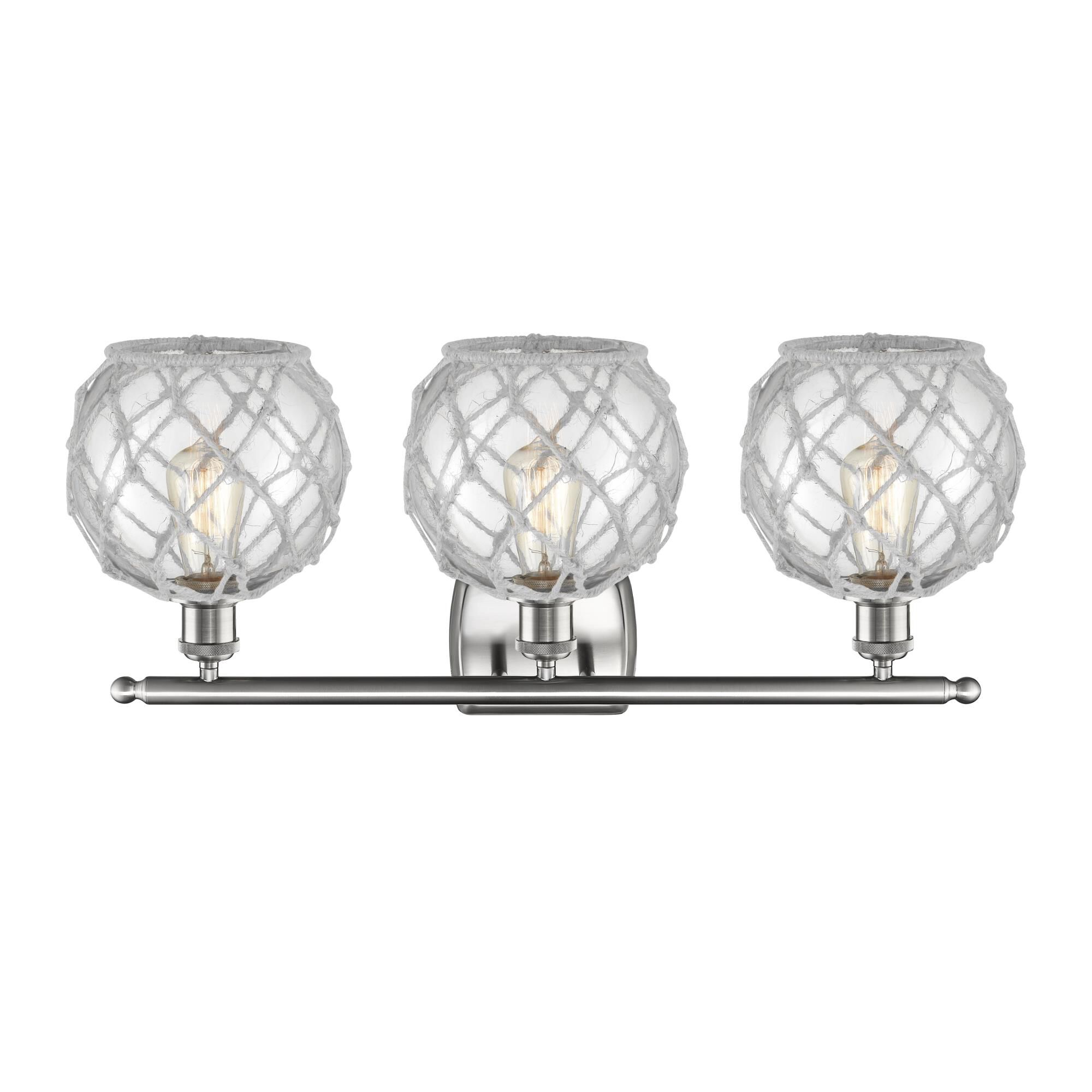 Shown in Brushed Satin Nickel finish and Clear With White Rope glass