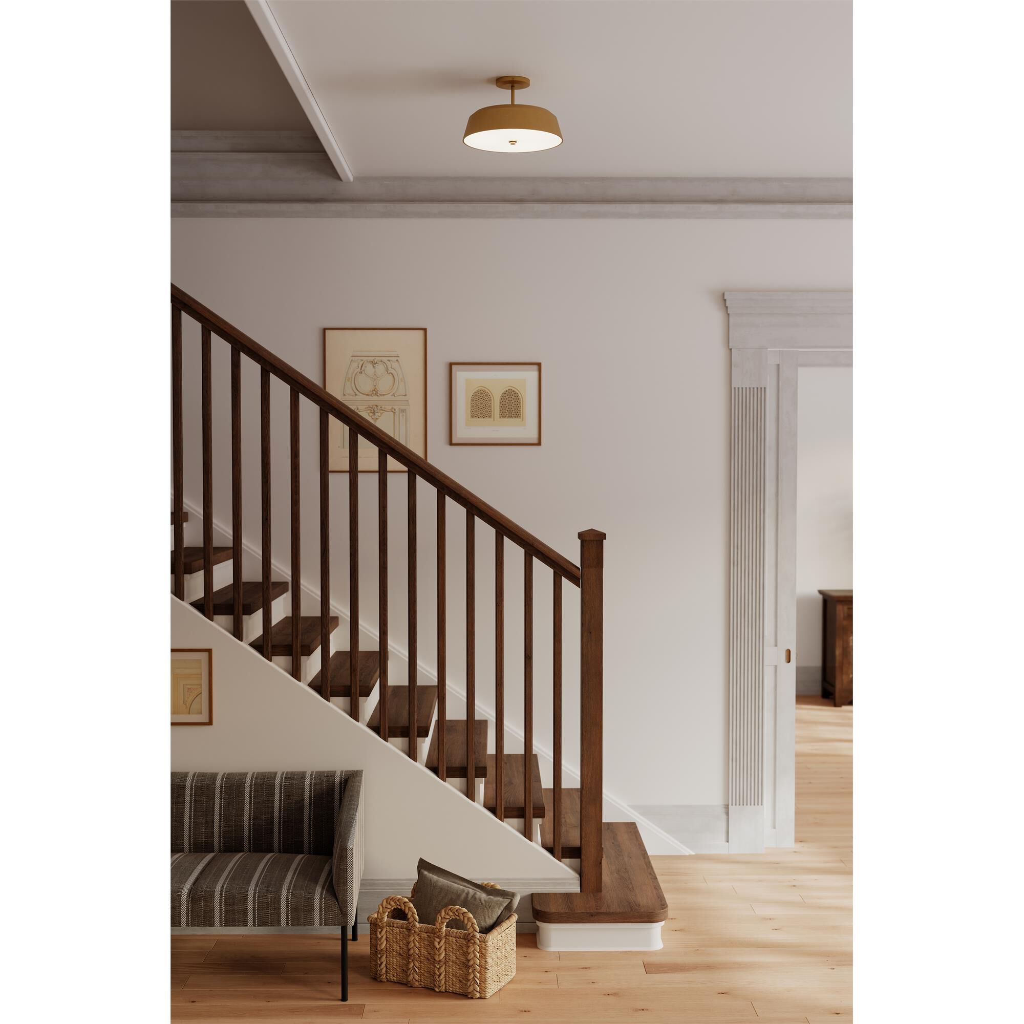 Shown in Legacy Brass finish and Etched White glass