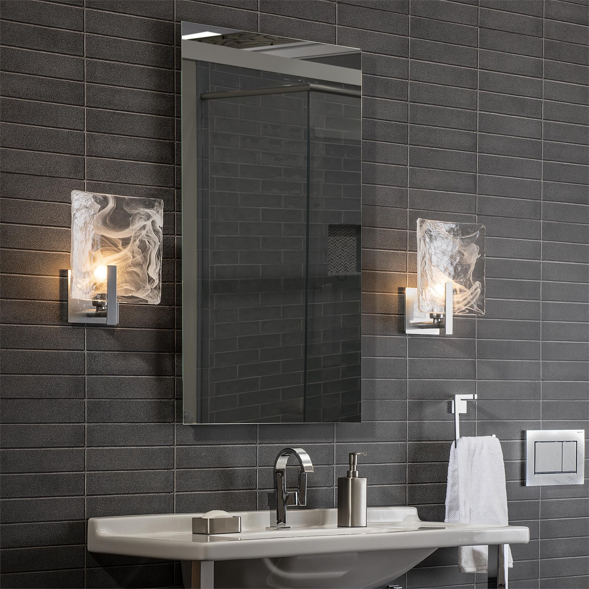 Shown in Sterling finish and White Swirl glass