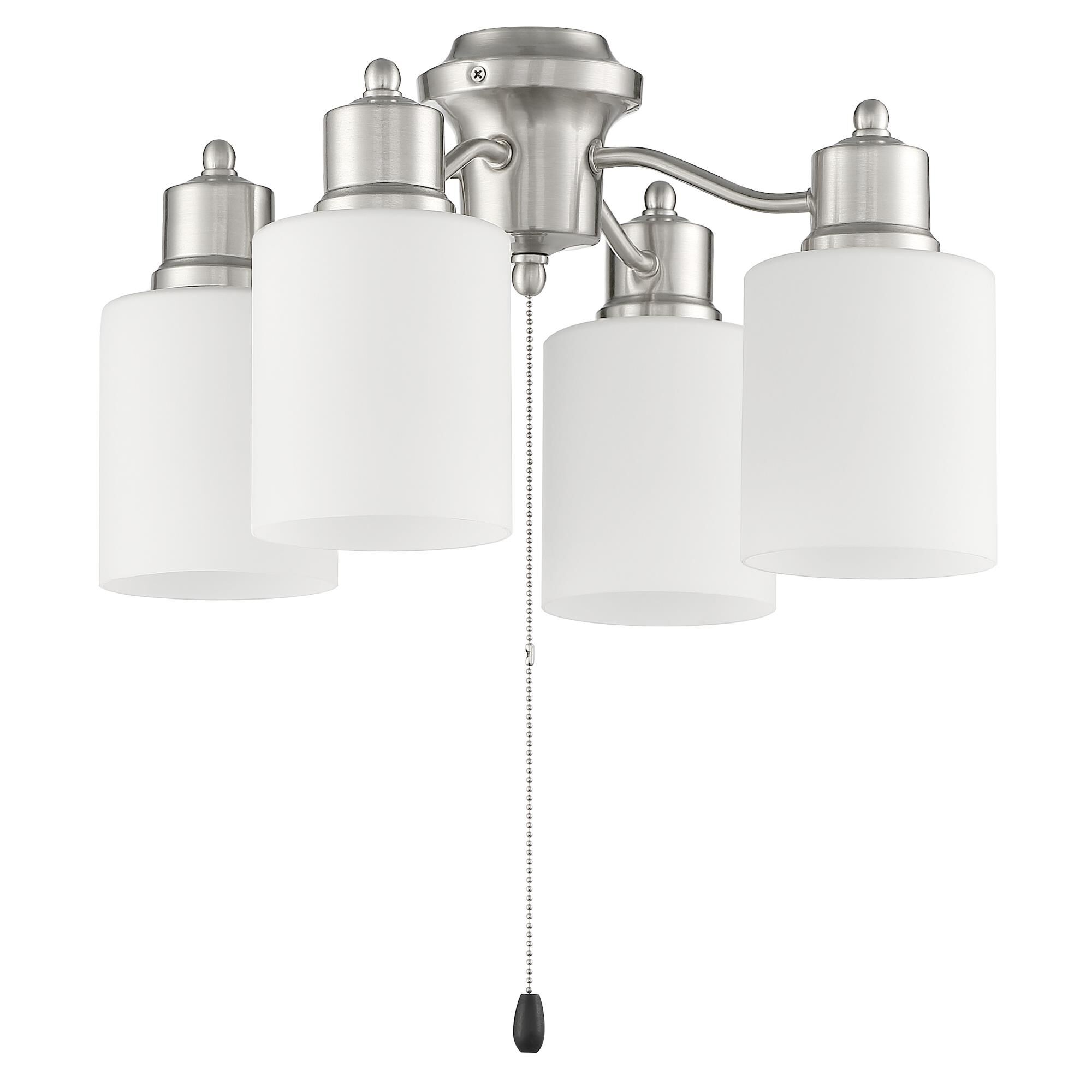 Shown in Brushed Polished Nickel finish and White glass and Yes shade