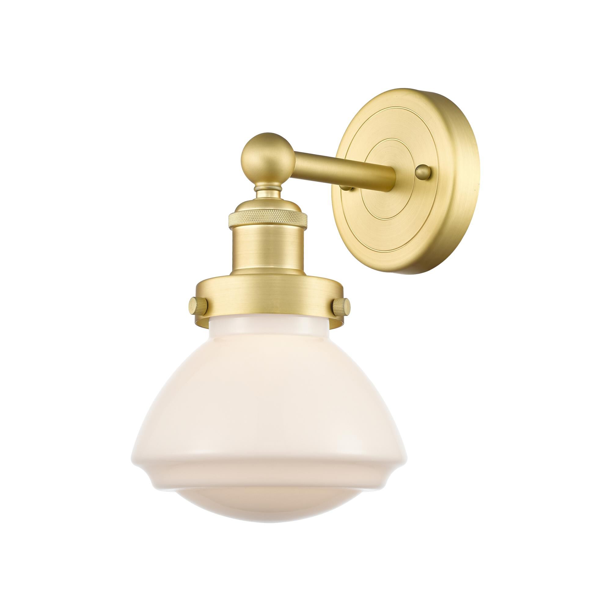 Shown in Satin Gold finish and Matte White glass