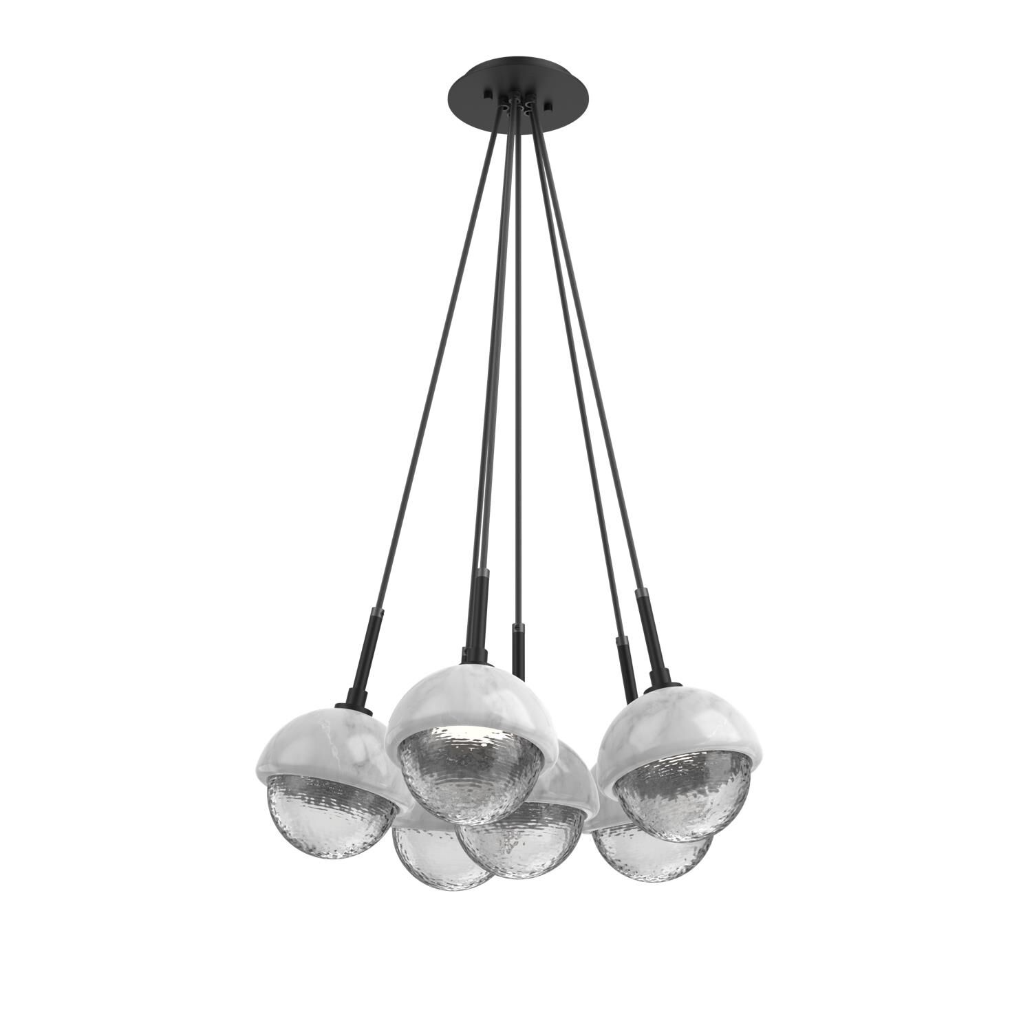 Shown in Matte Black finish and Clear glass and White Marble accent