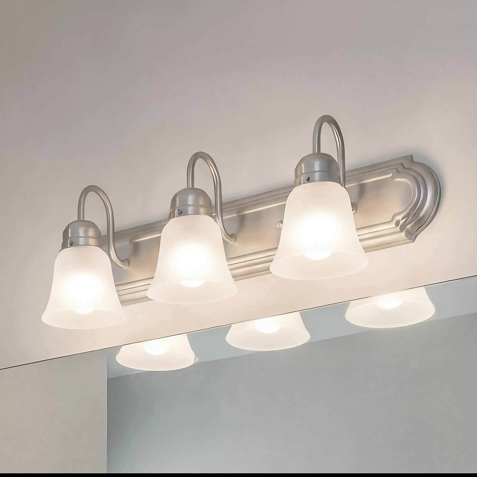 Shown in Brushed Nickel finish and Satin Etched glass