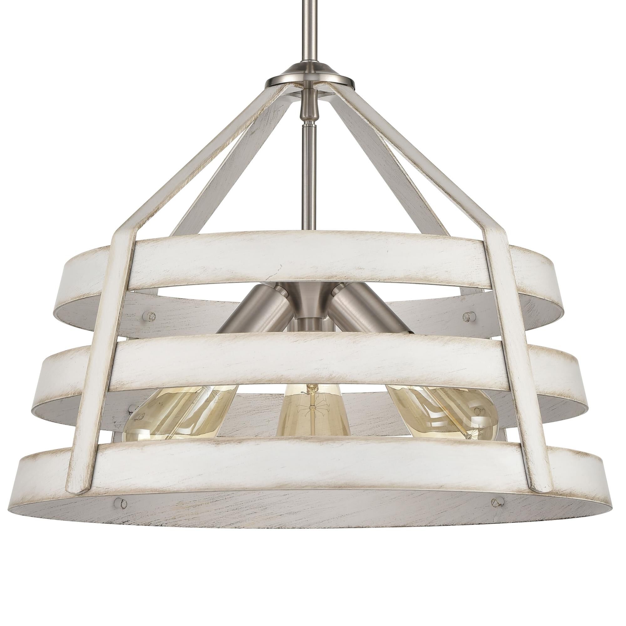 Shown in Satin Nickel finish and Antique White Metal shade