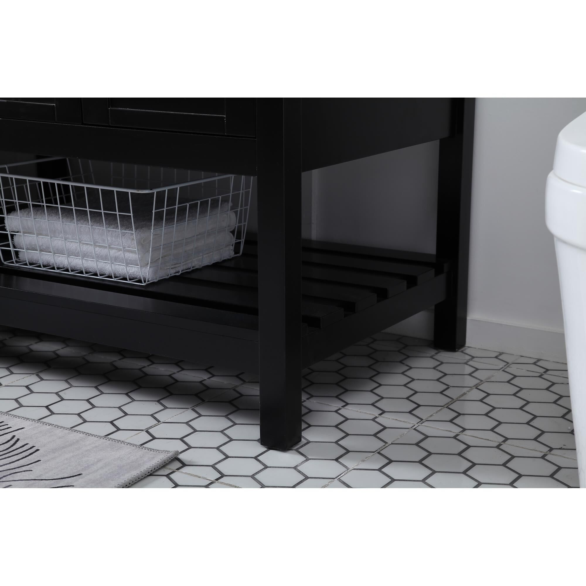 Shown in Black And Brushed Nickel With Carrara White Marble finish