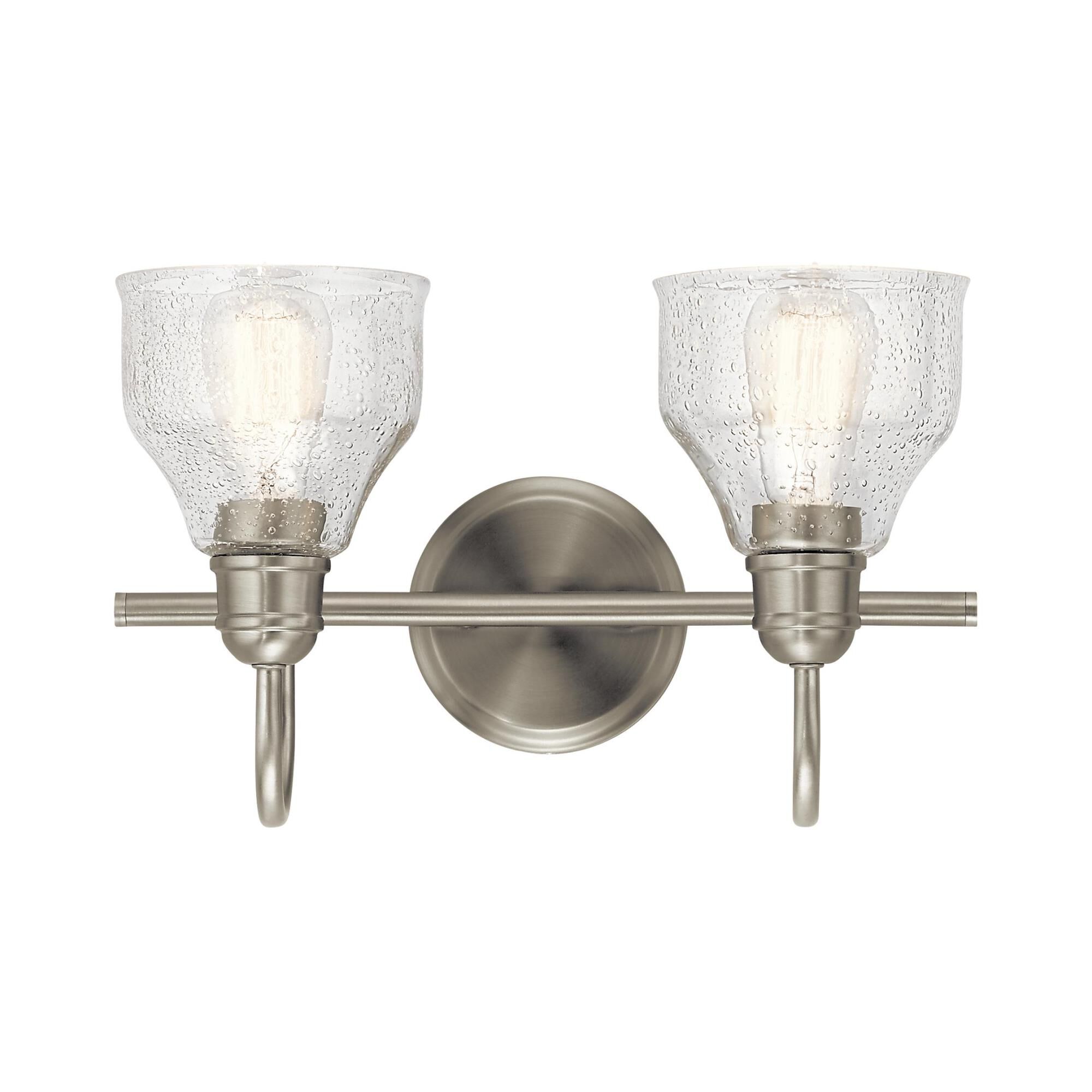 Shown in Brushed Nickel finish and Clear Seeded glass