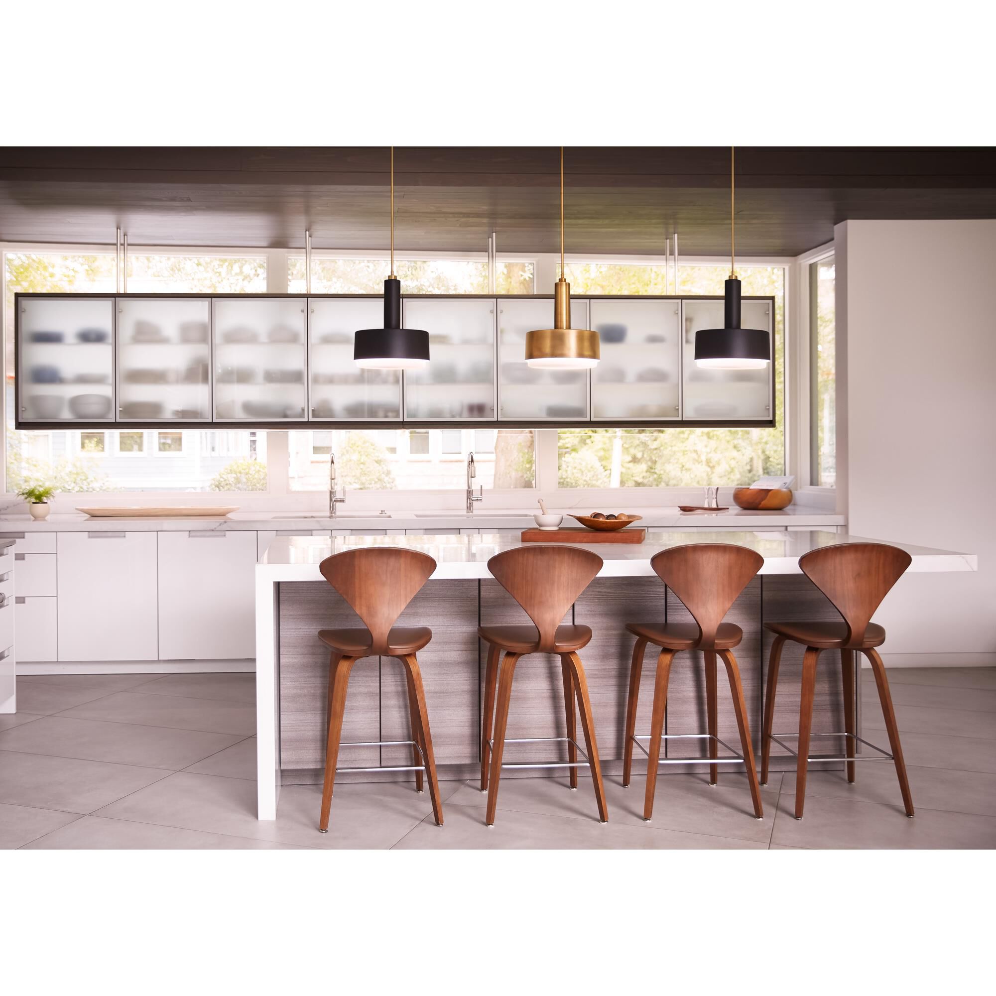 Shown in Lacquered Brass finish and Etched Opal glass