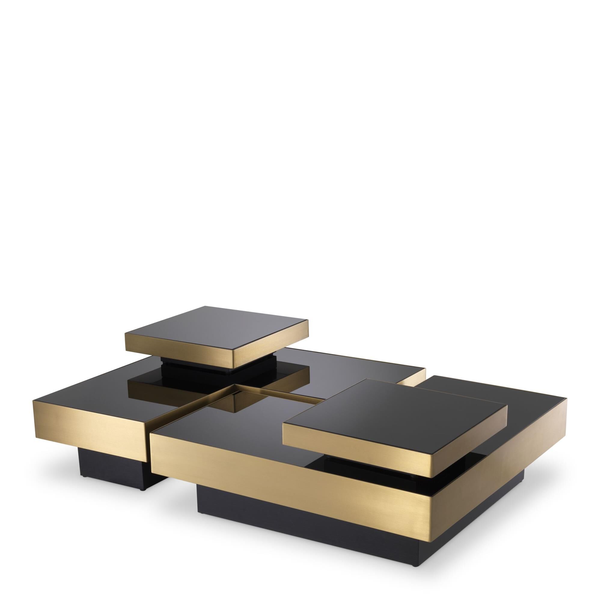 Shown in Brushed Brass Finish | Black Glass | Black Base finish