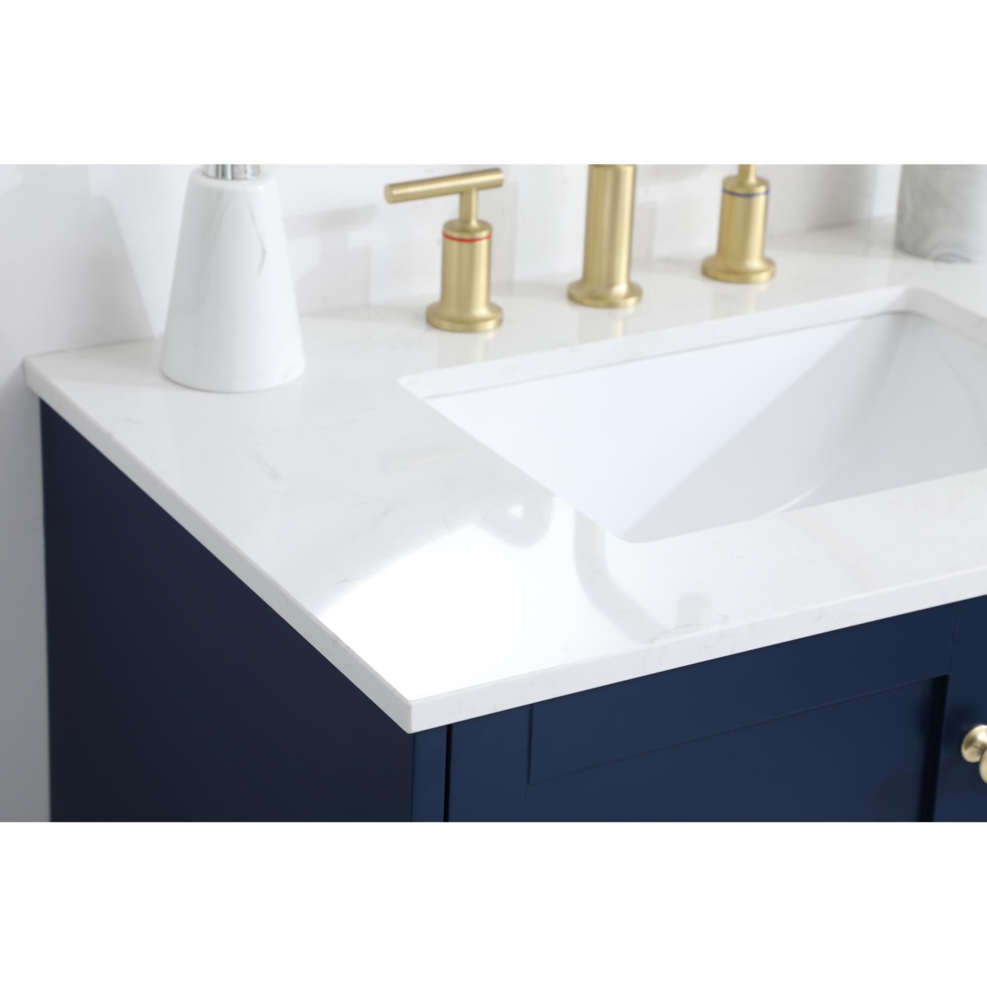 Shown in Blue And Gold With Calacatta Quartz finish