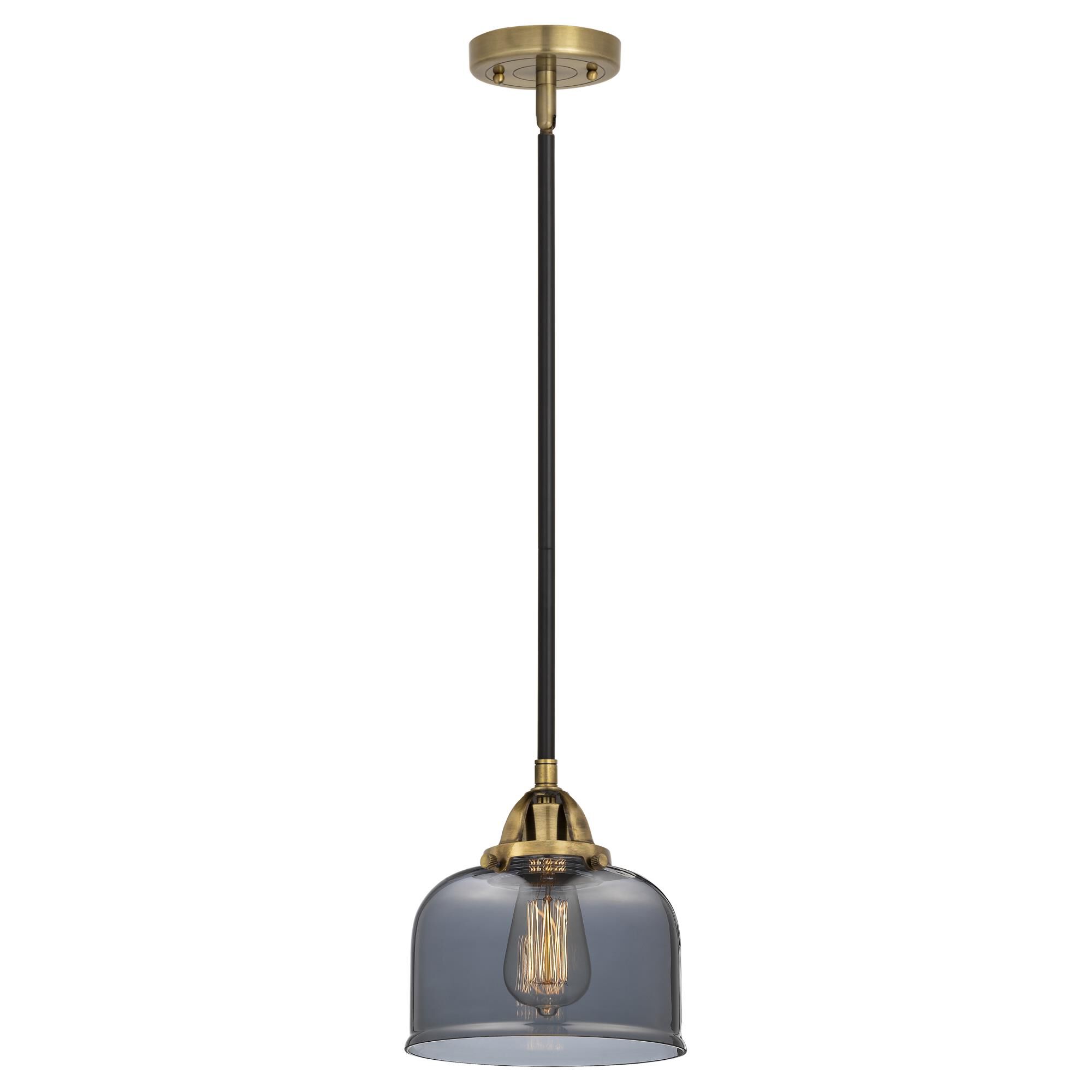 Shown in Black Antique Brass finish and Plated Smoke Large Bell glass and No Shade shade