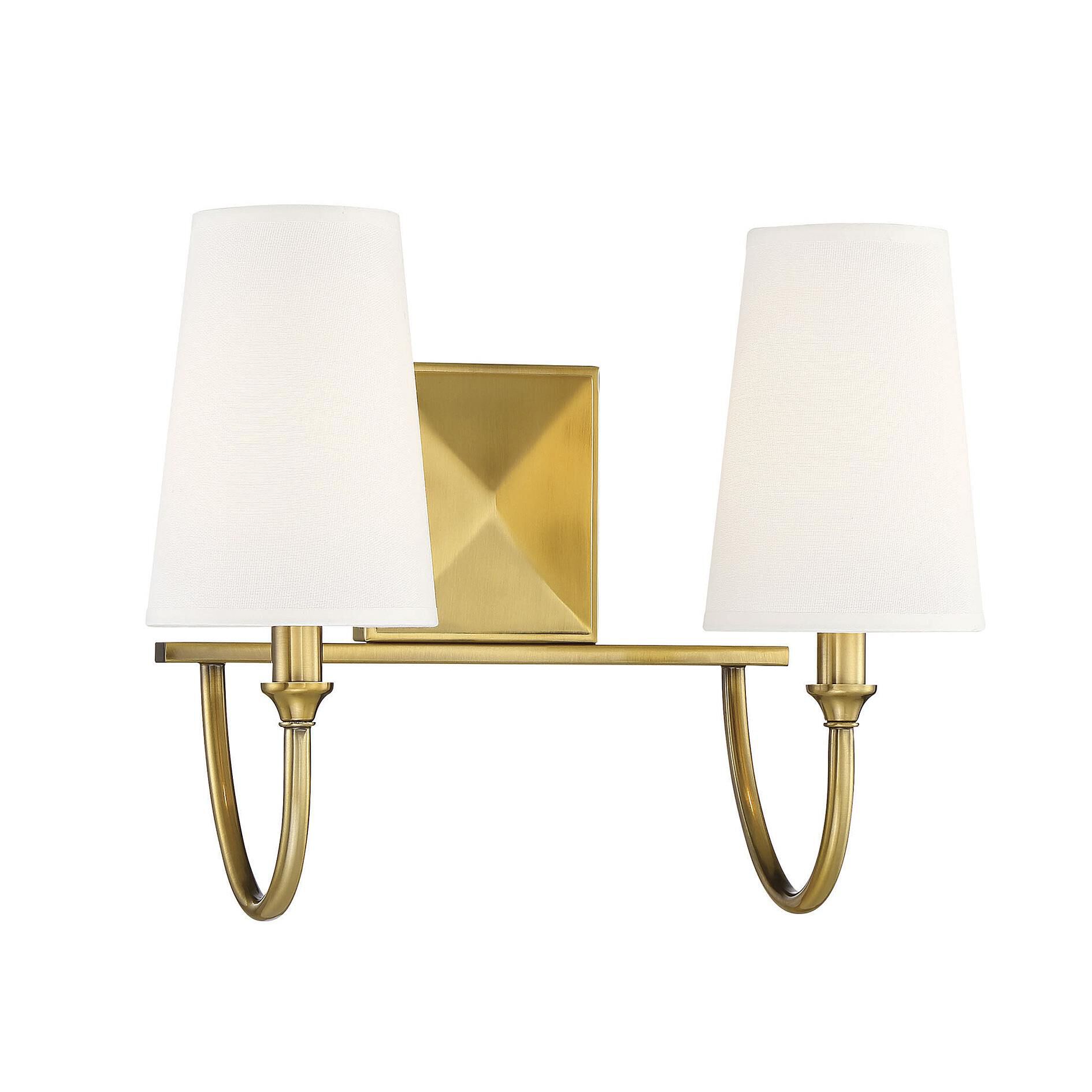 Shown in Warm Brass finish and White Fabric shade