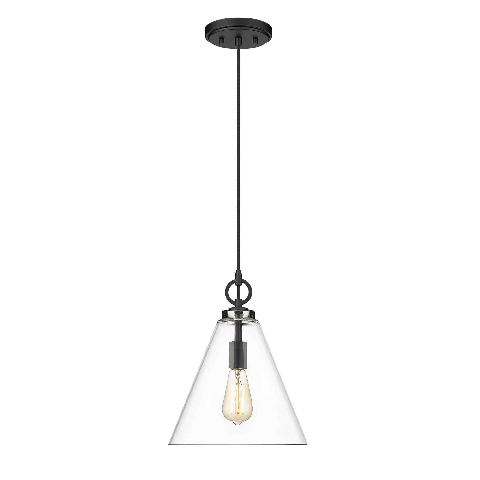 Shown in Matte Black finish and Glass shade