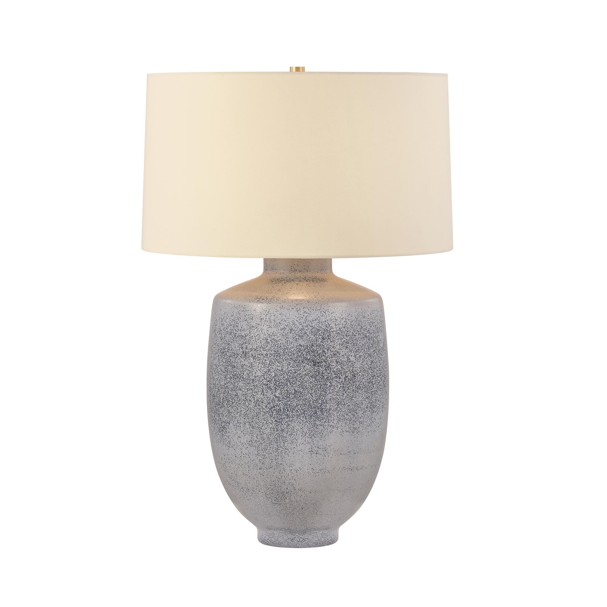 Shown in Aged Brass and Ceramic Oceanside finish and White Linen shade