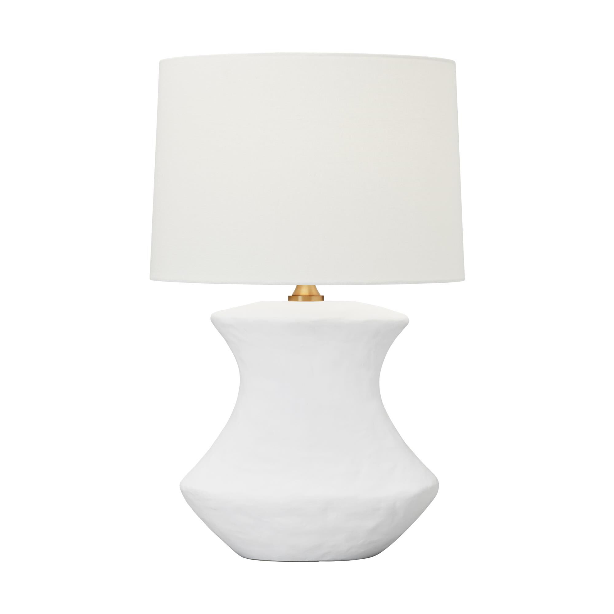 Shown in Matte White Ceramic finish and White Linen Fabric shade