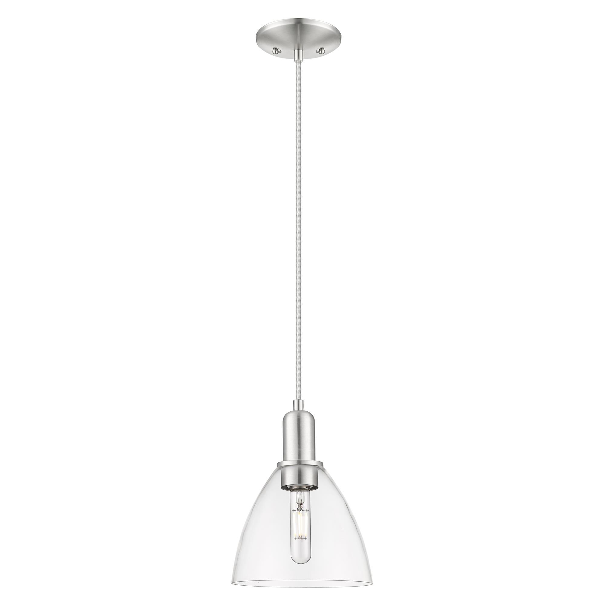 Shown in Brushed Satin Nickel finish and Clear glass