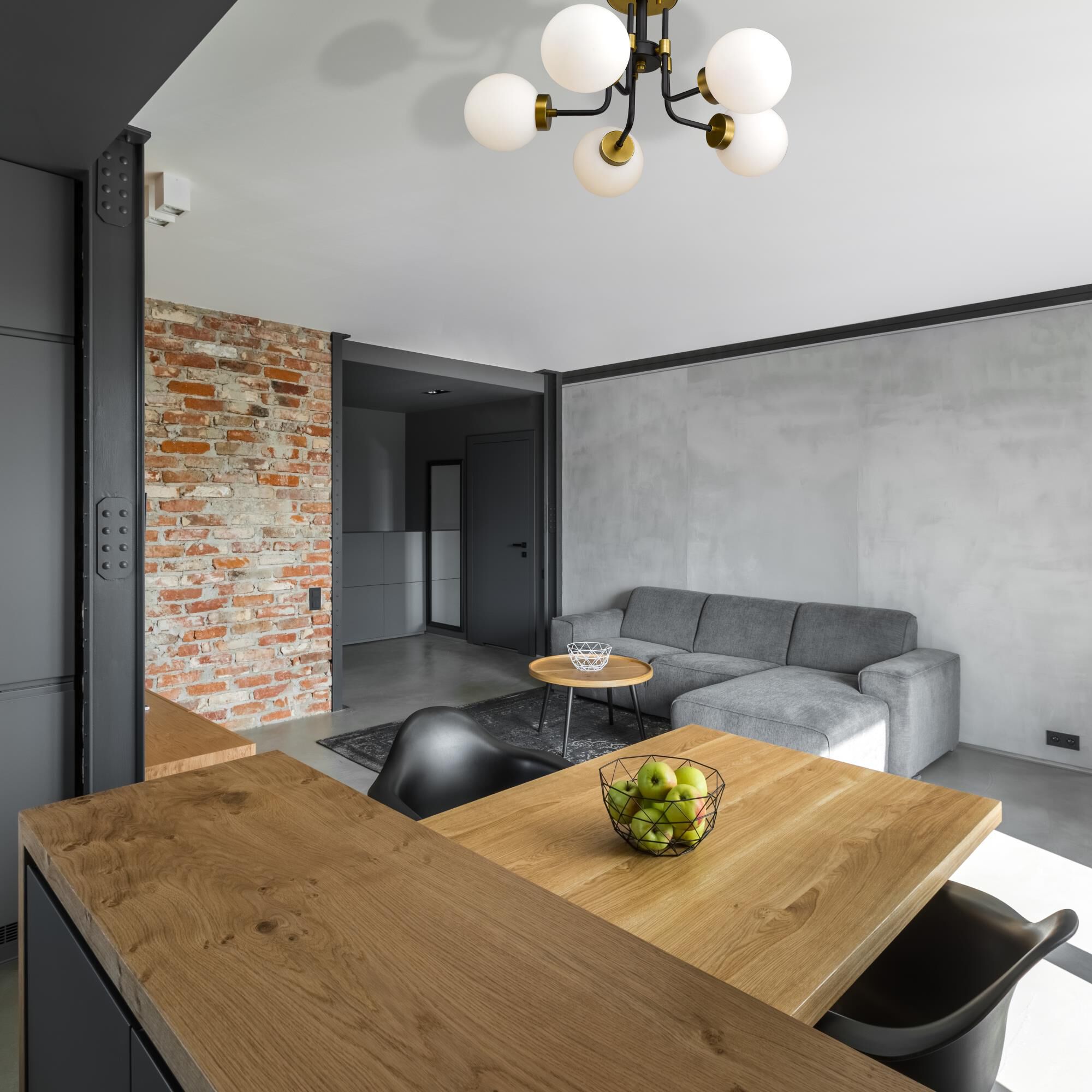 Shown in Matte Black + Olde Brass finish and Glass shade