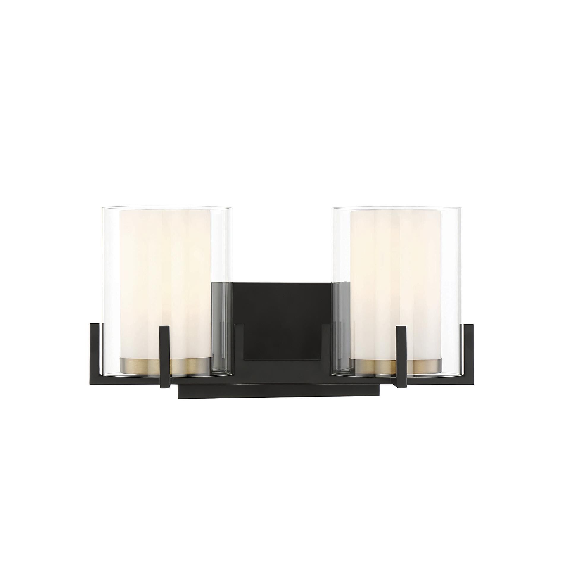 Shown in Matte Black With Warm Brass Accents finish and Clear Outer , White Opal Chimney glass and Glass shade