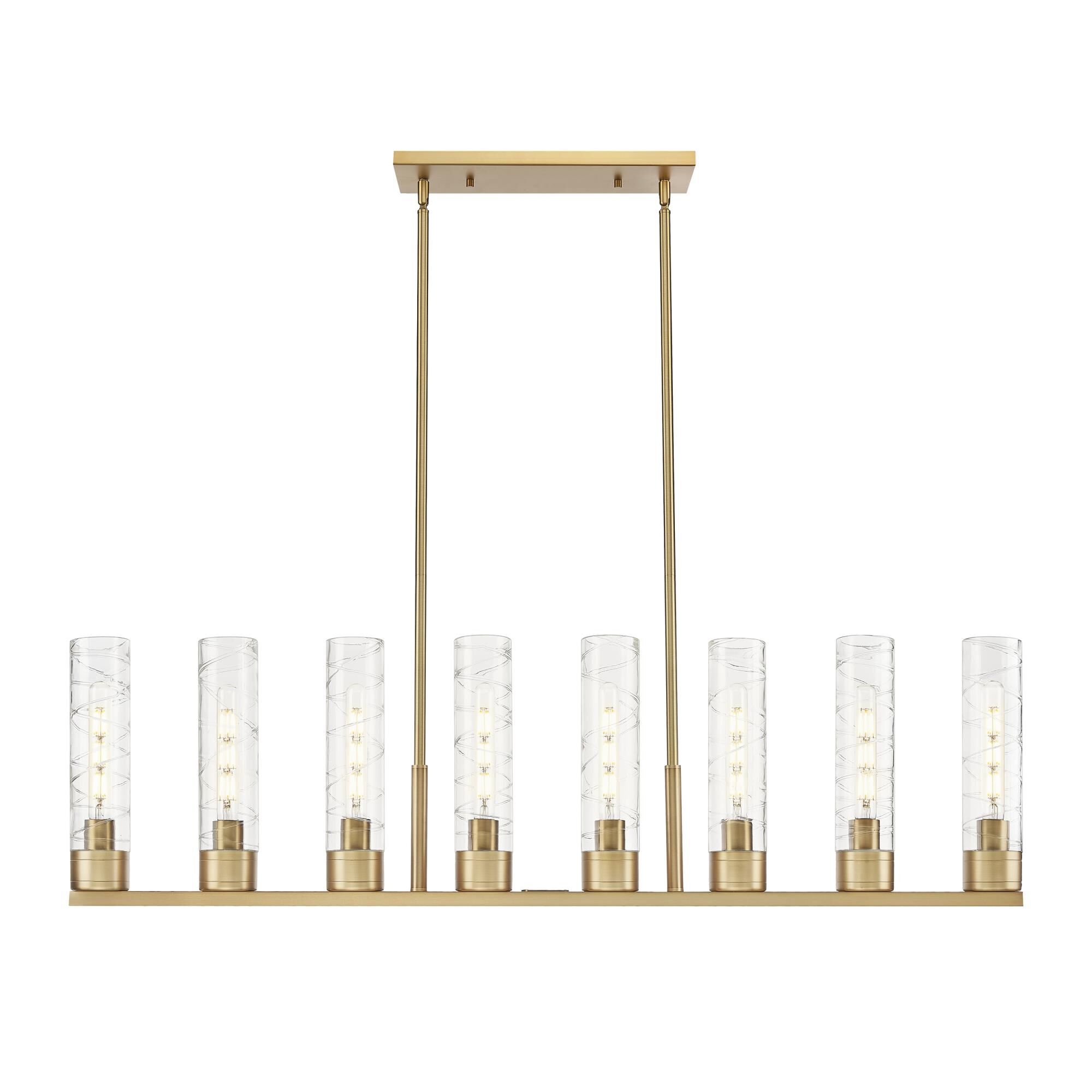 Shown in Brushed Brass finish and Deco Swirl glass