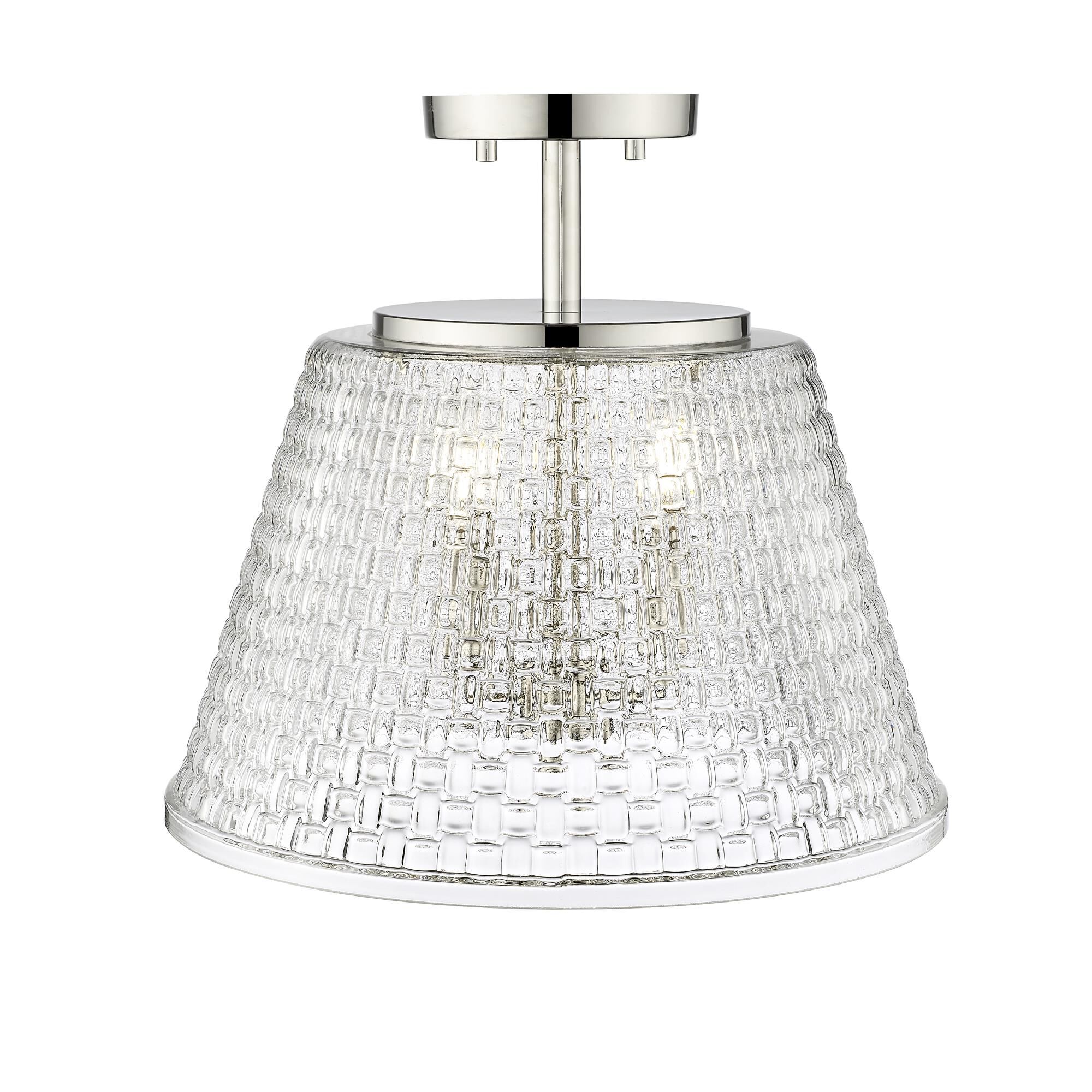 Shown in Polished Nickel finish and Clear Woven Lattice glass