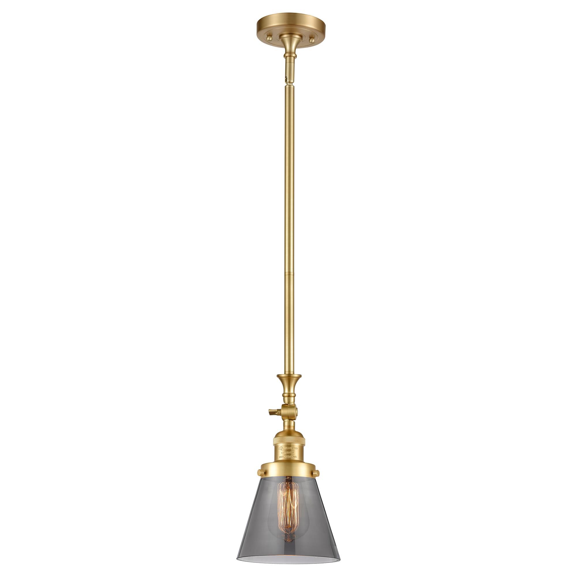Shown in Satin Gold finish and Plated Smoke Small Cone glass