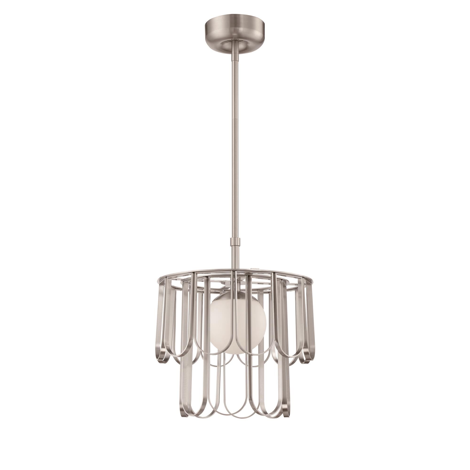Shown in Brushed Polished Nickel finish and White Frosted glass and Glass shade