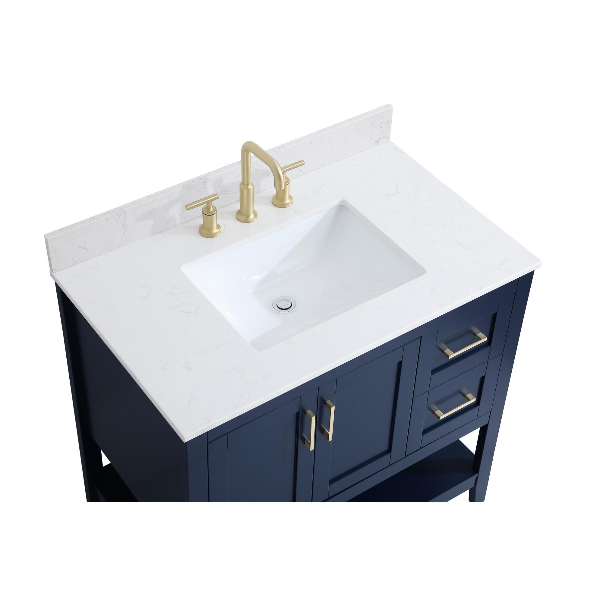 Shown in Blue And Gold With Calacatta Quartz finish
