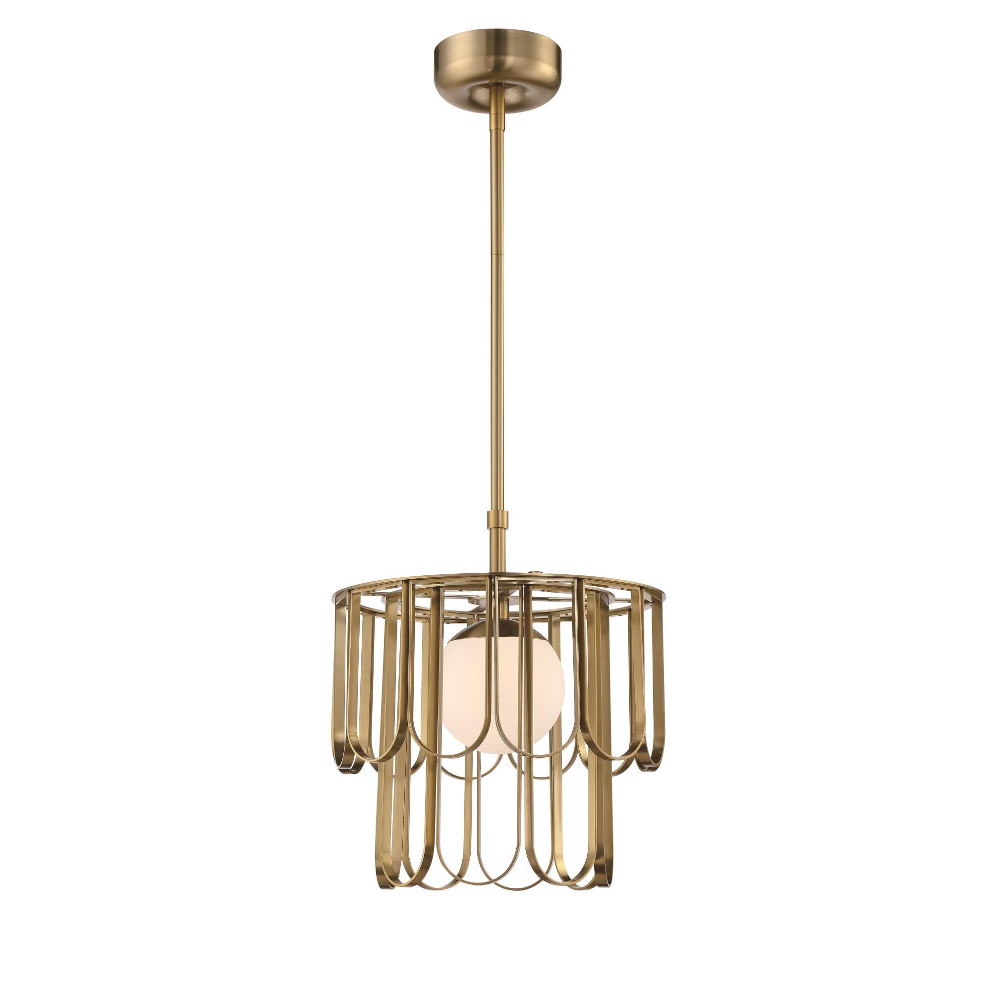 Shown in Satin Brass finish and White Frosted glass and Glass shade