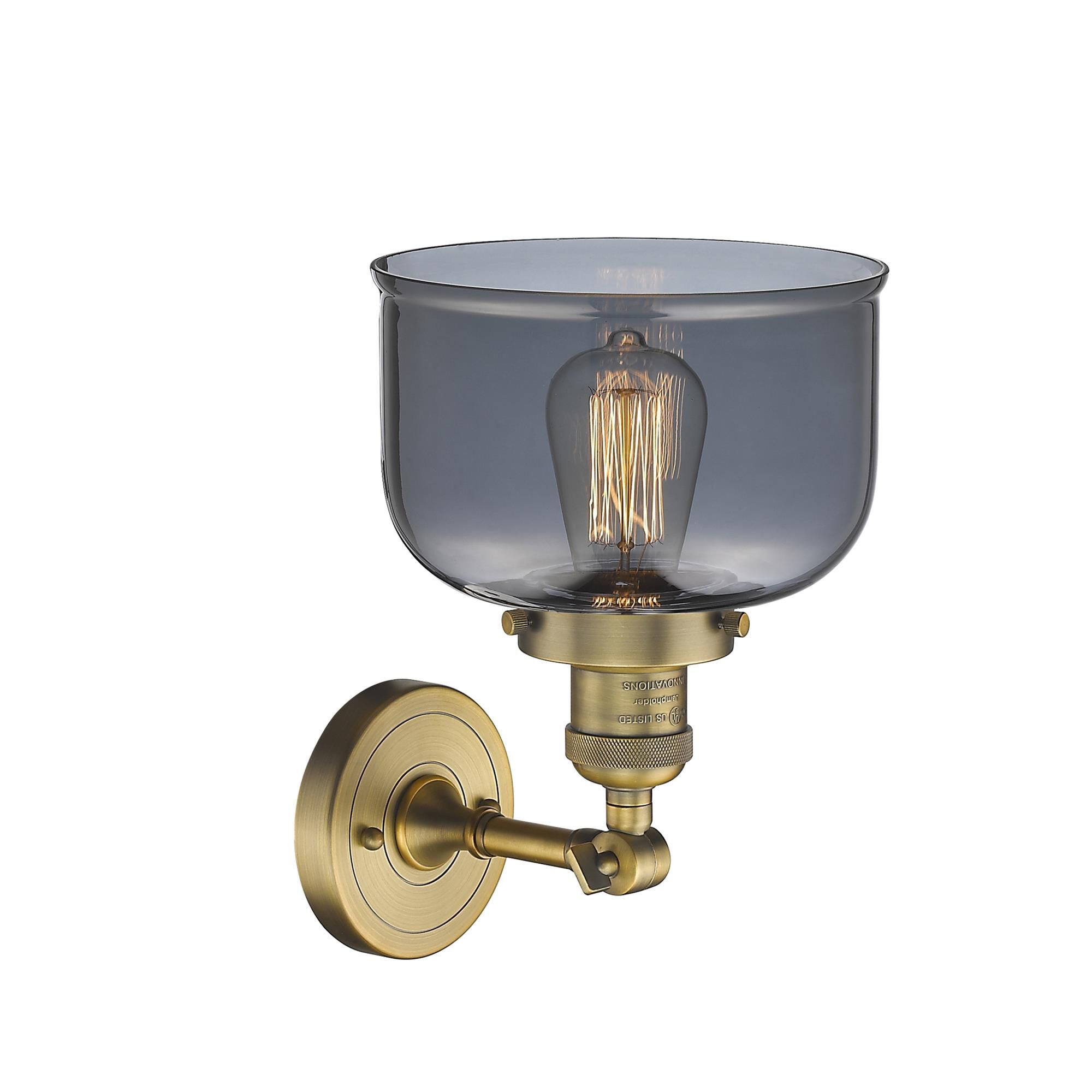Shown in Brushed Brass finish and Plated Smoked glass