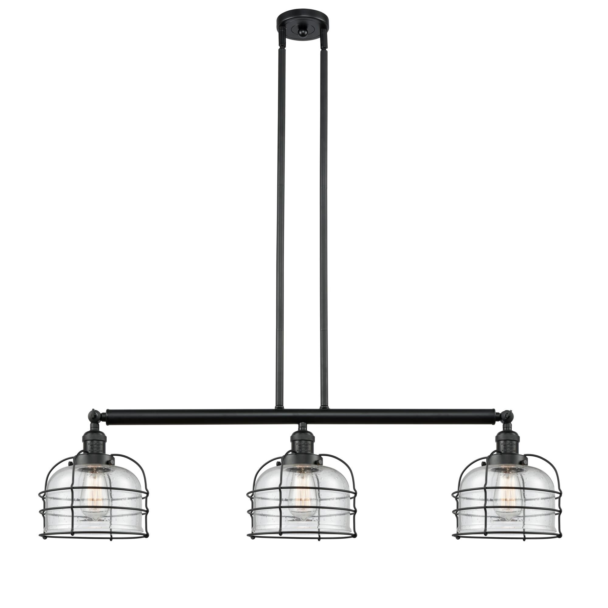 Shown in Matte Black finish and Seedy Large Bell Cage glass and Matte Black accent