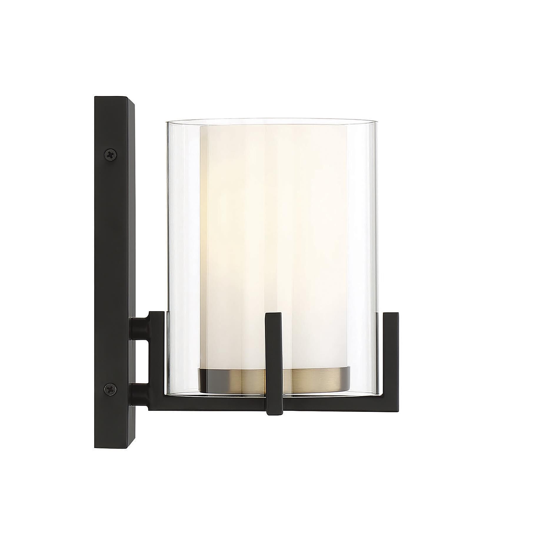 Shown in Matte Black With Warm Brass Accents finish and Clear Outer , White Opal Chimney glass and Glass shade
