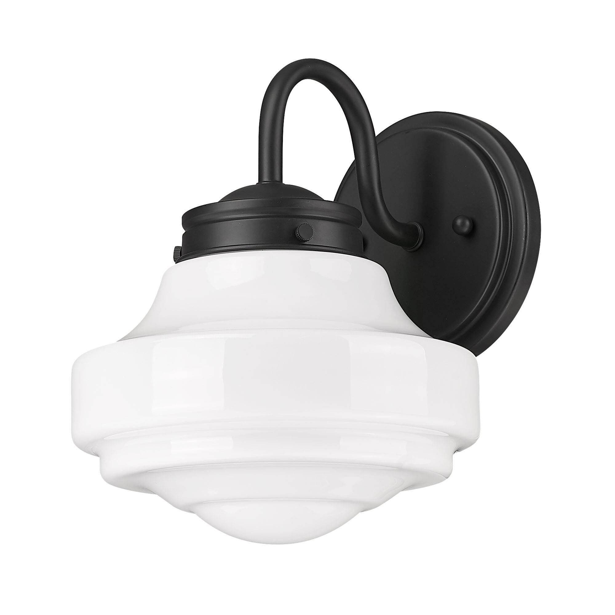 Shown in Matte Black finish and Vintage Milk Glass shade