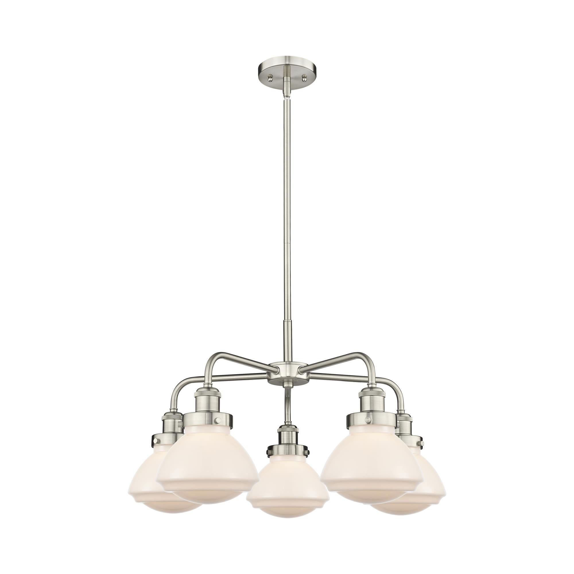 Shown in Satin Nickel finish and Matte White glass