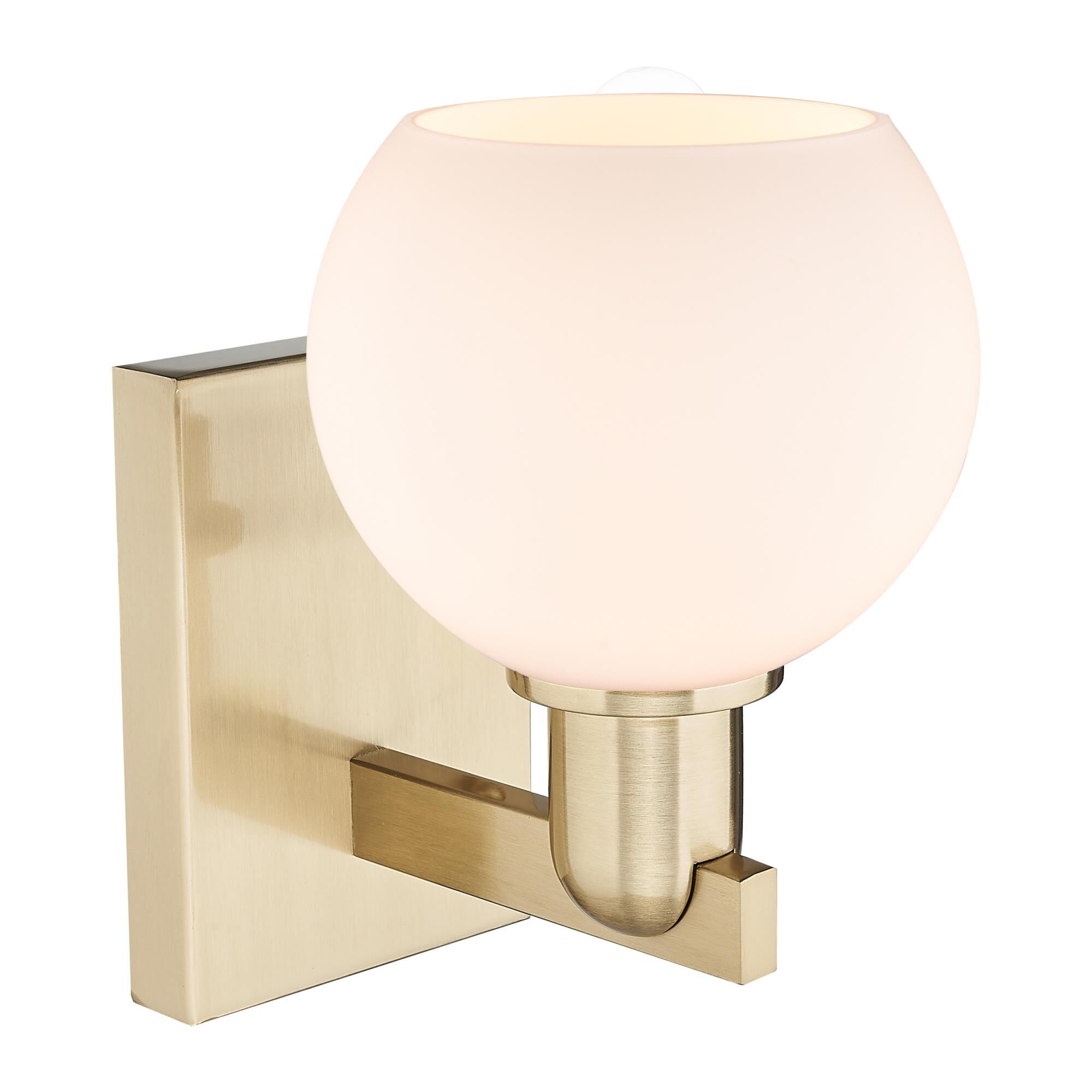 Shown in Champagne Bronze finish and Matte White glass