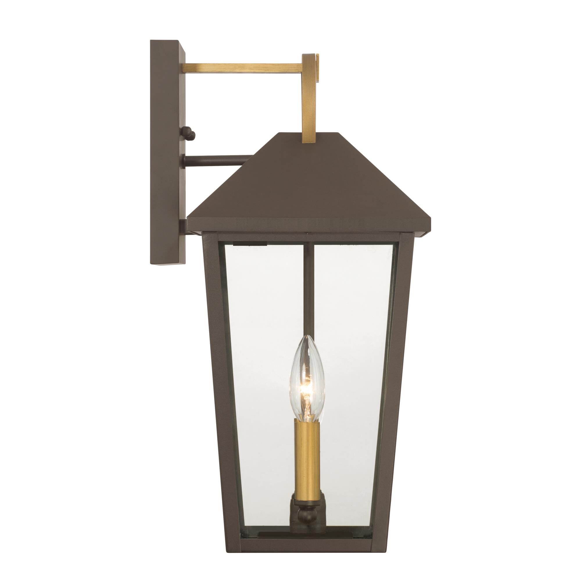 Shown in Painted Legacy Brass and Dark Bronze finish and Clear glass