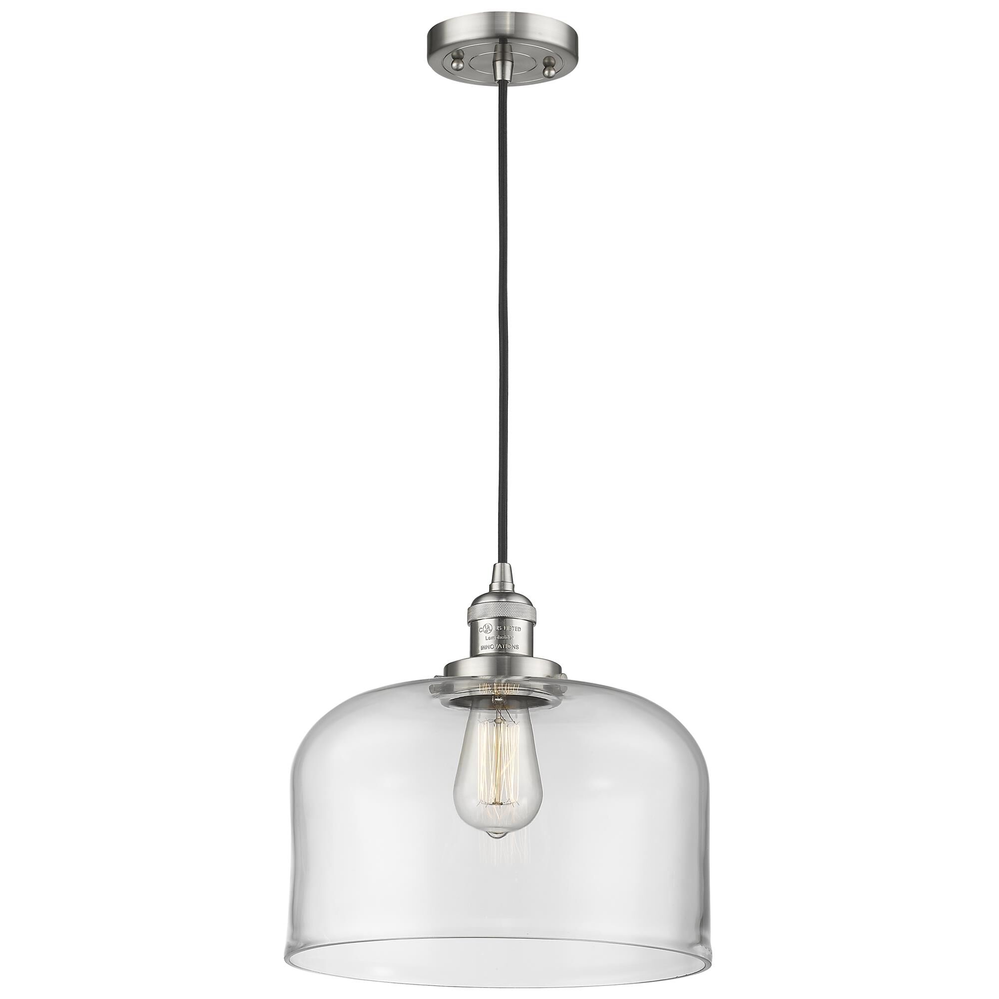 Shown in Brushed Satin Nickel finish and Clear glass