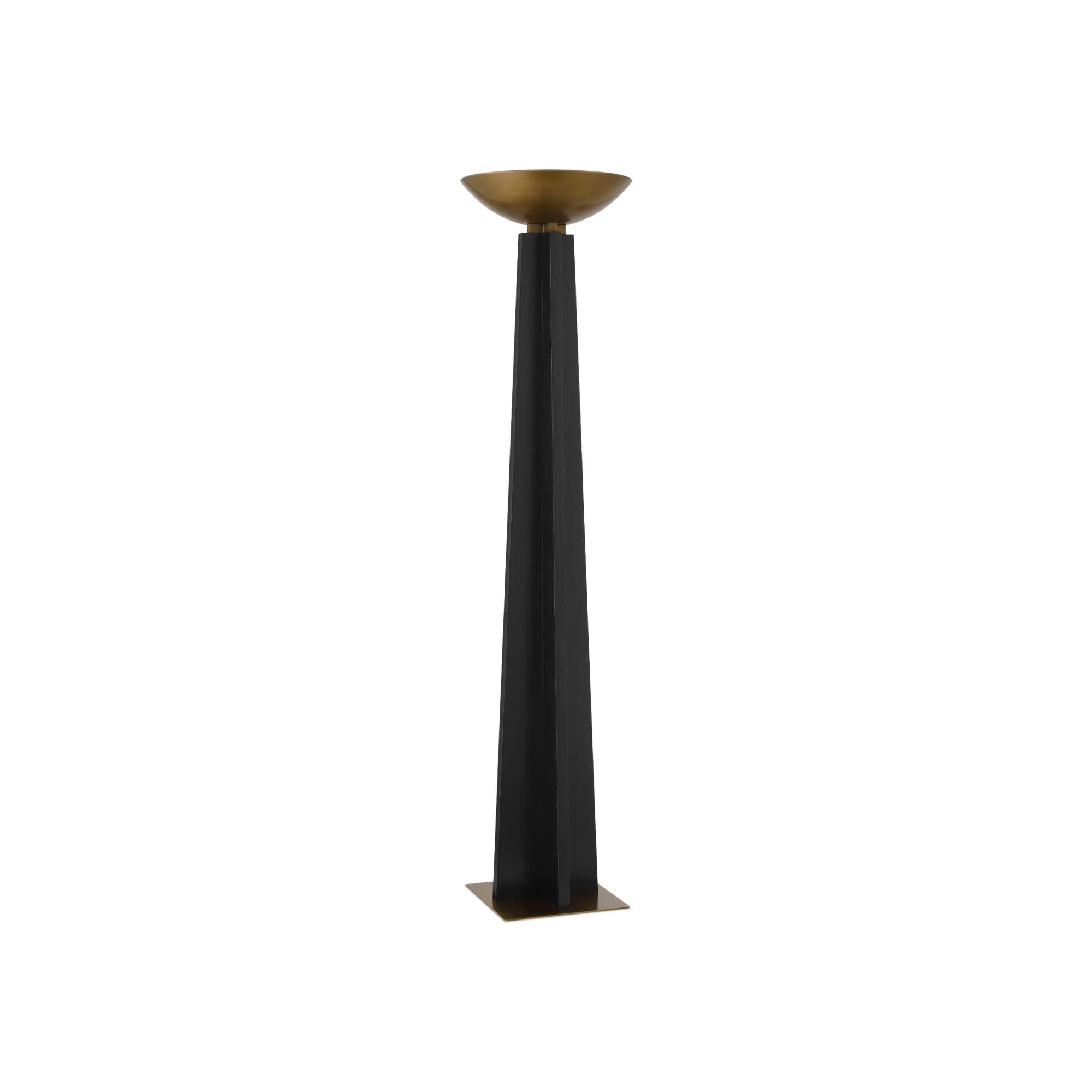 Shown in Black and Antique Brass finish and Antique Brass/Metal shade