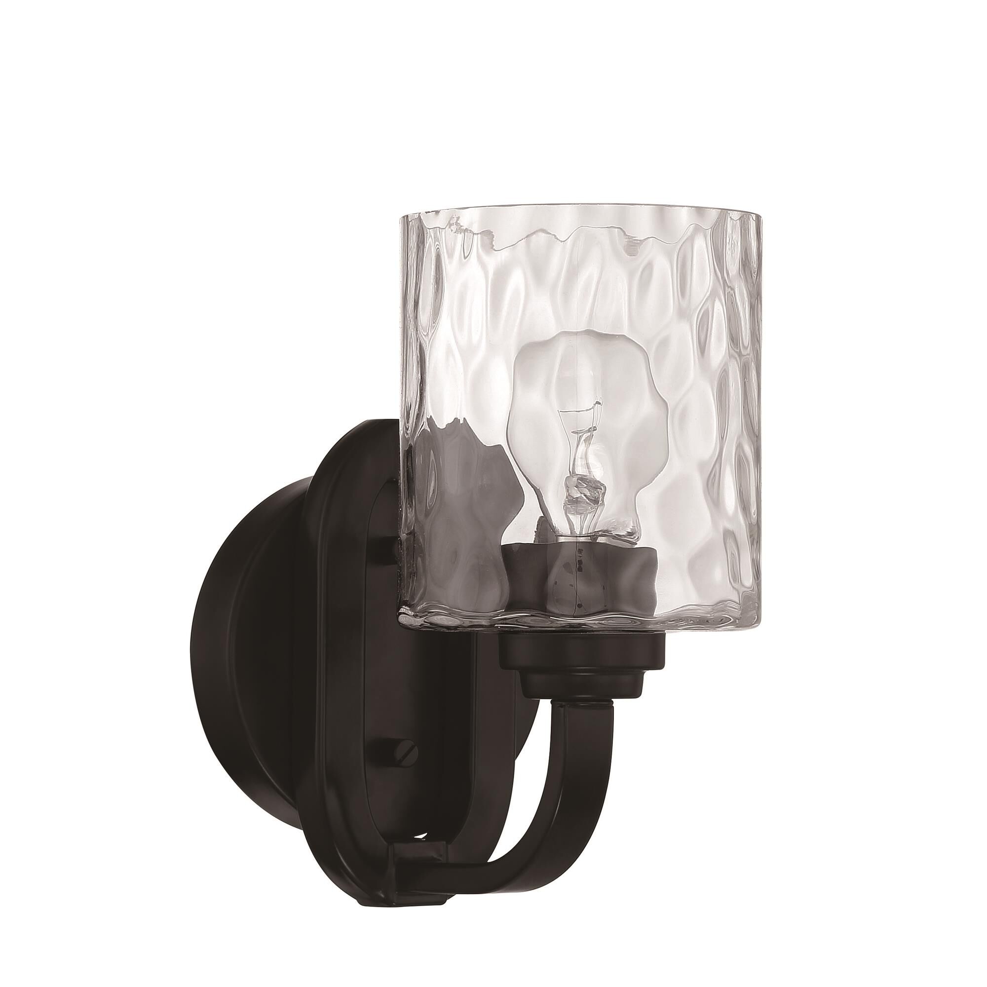 Shown in Flat Black finish and Clear Hammered glass and Glass shade