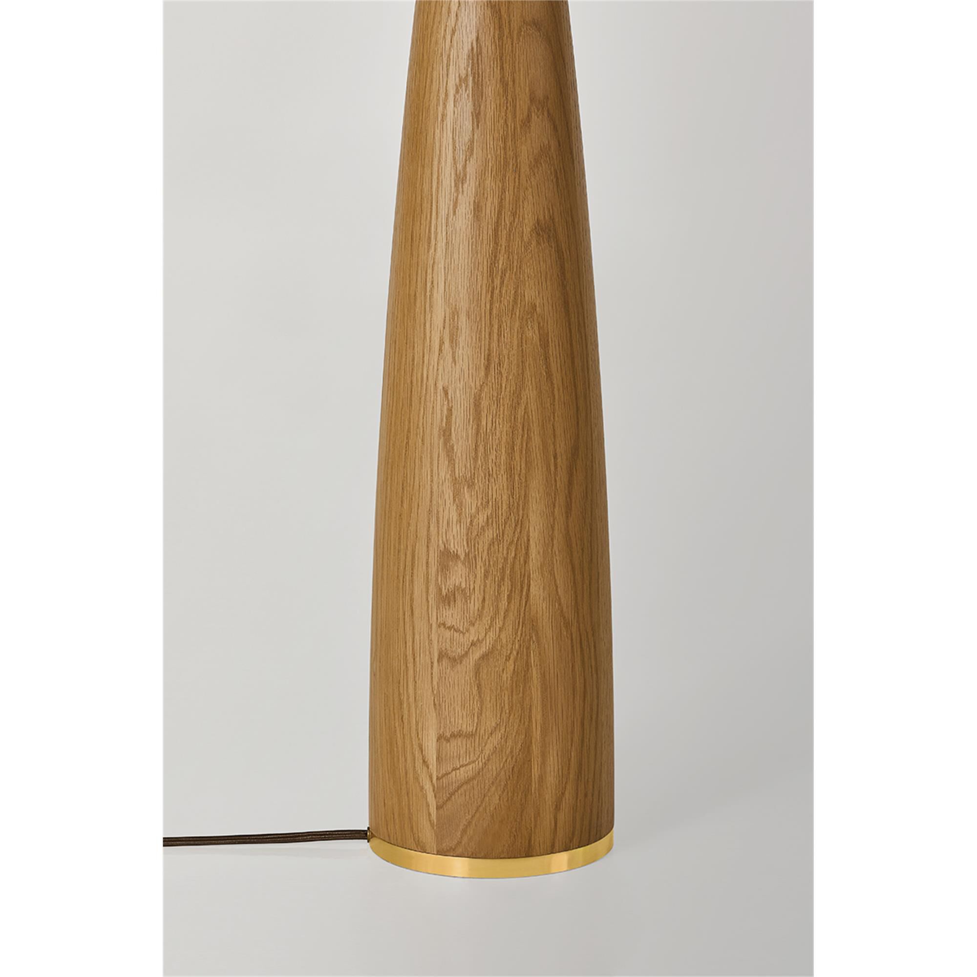 Shown in Aged Brass finish and White Linen shade
