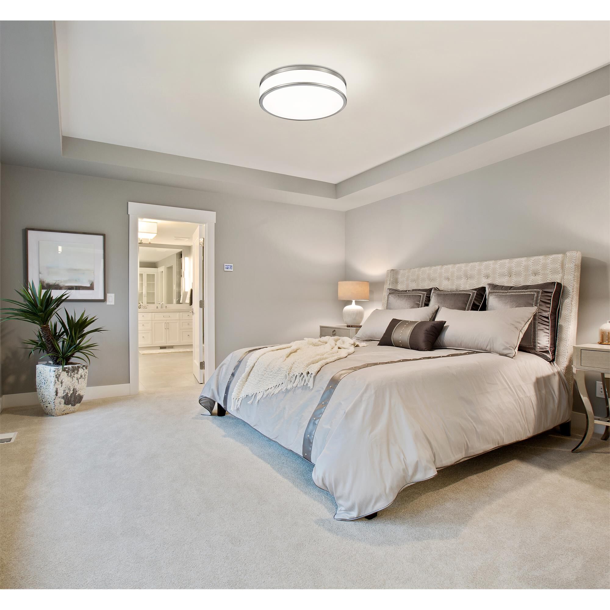 Shown in Brushed Nickel finish and Frosted glass and Frosted shade