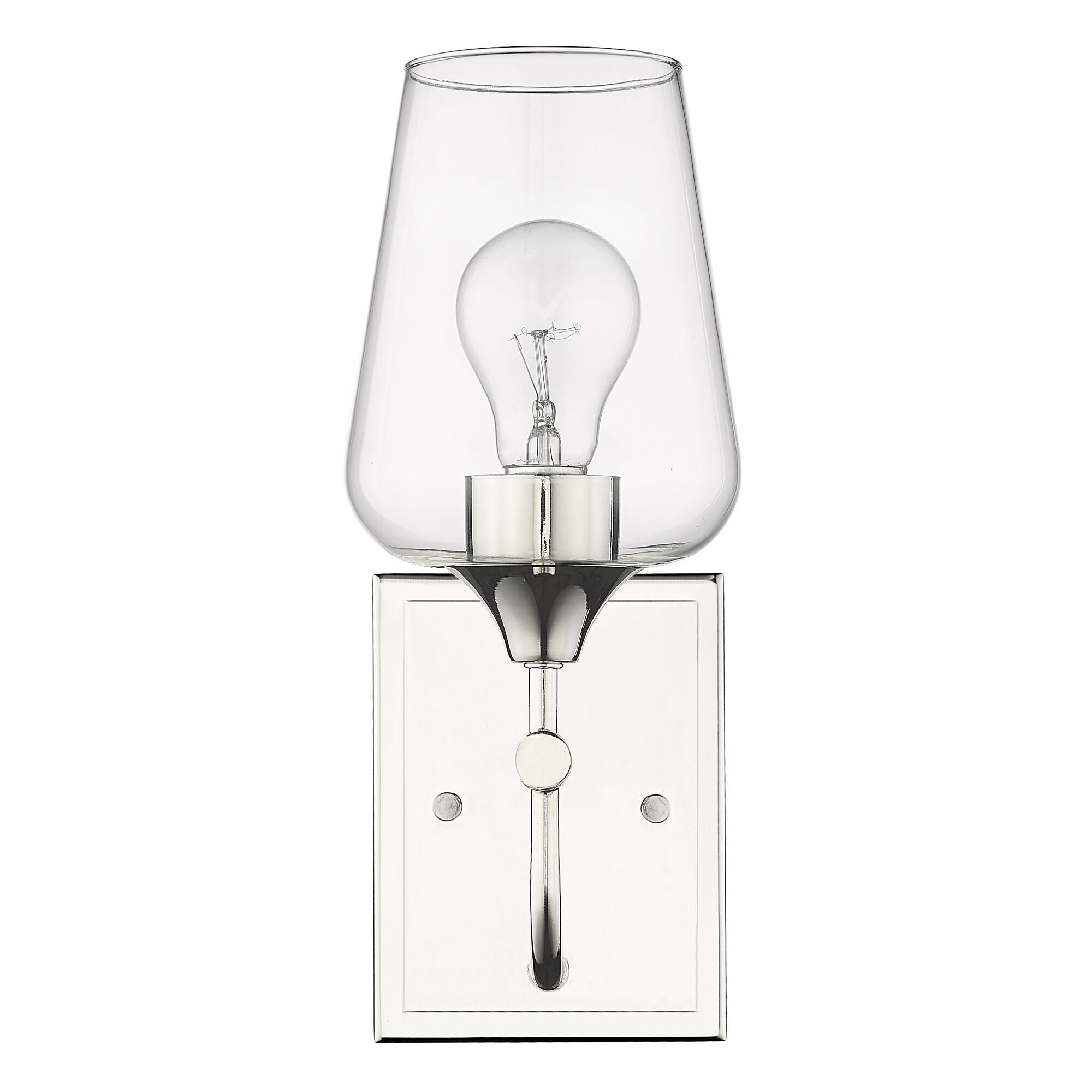 Shown in Polished Nickel finish and Clear Glass shade