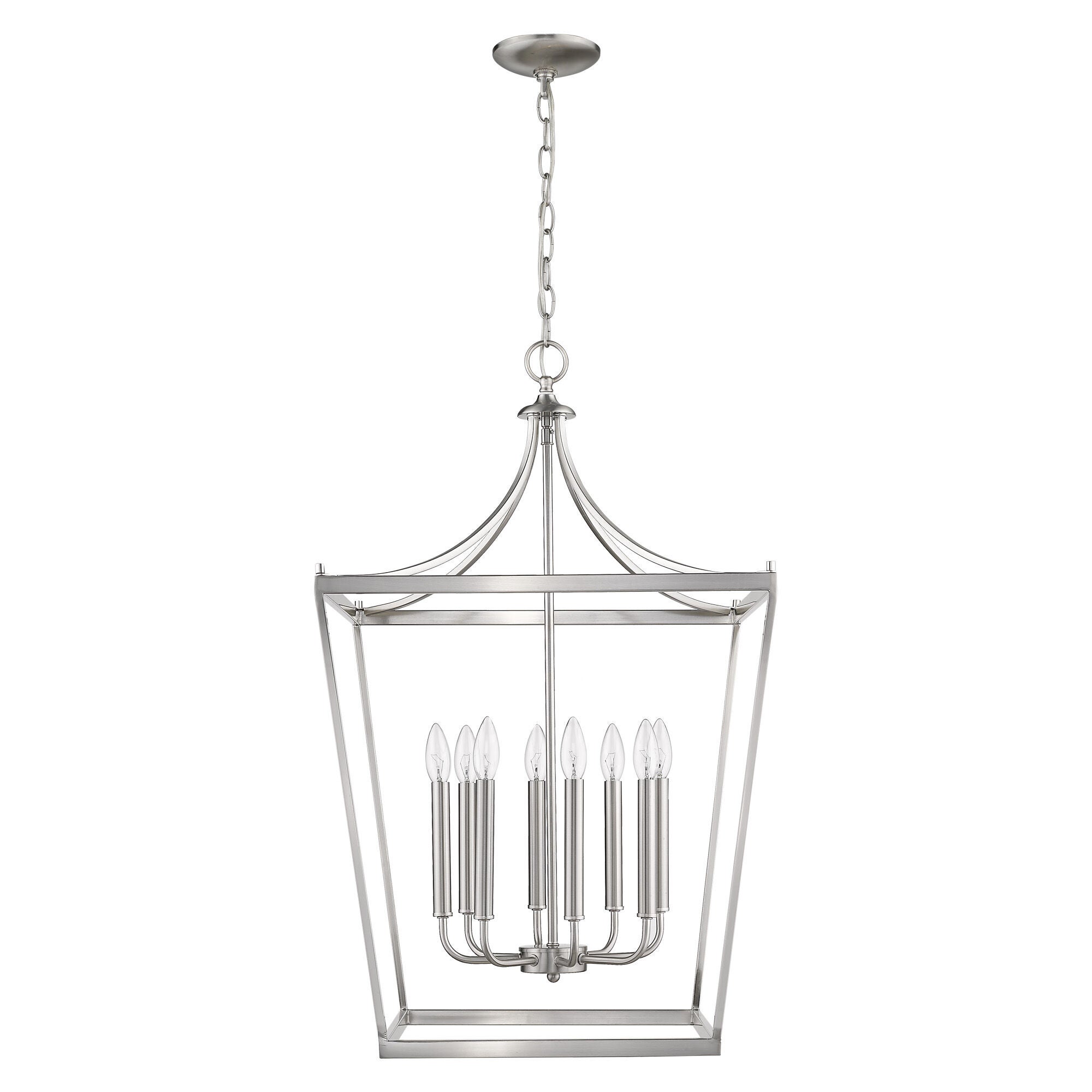 Shown in Satin Nickel finish and -- glass and -- shade